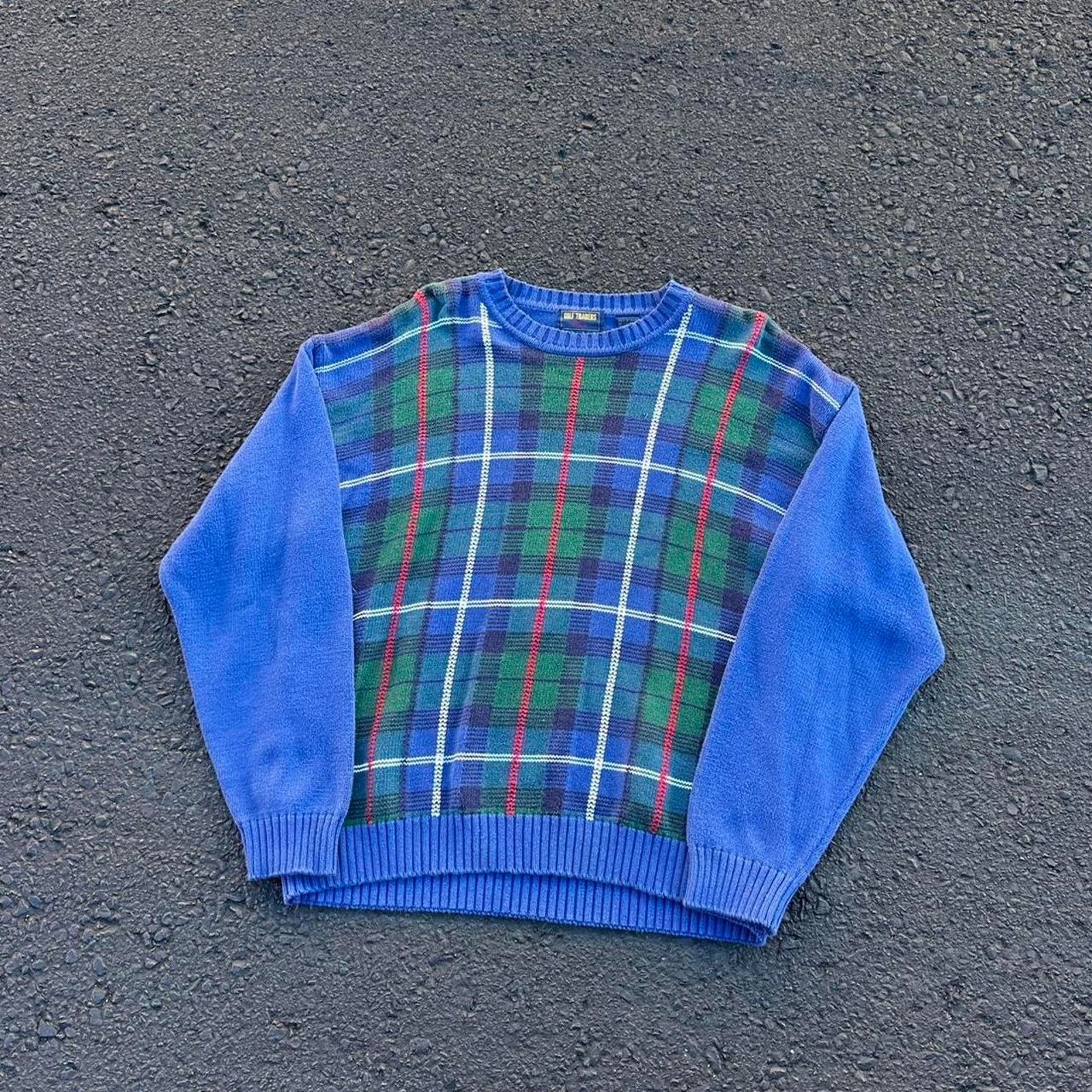Other × Vintage Vintage 90s Plaid Knit Sweater Size US L / EU 52-54 / 3 - 1 Thumbnail