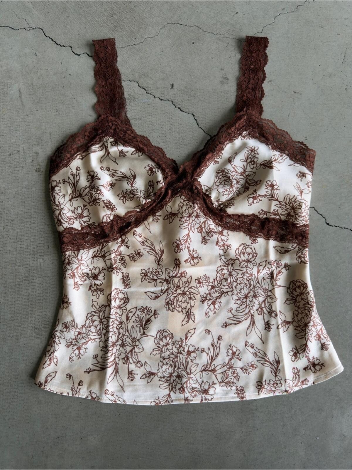 REVOLVE Thirty Thirty / Floral Lace Cami Top / Cream Brown Size S / US 4 / IT 40 - 1 Thumbnail