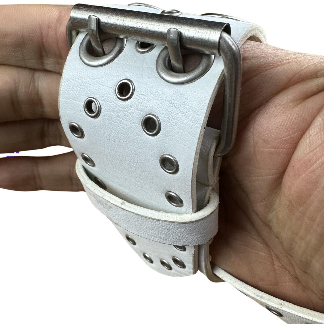 Other × Vintage WHITE Y2K FAUX LEATHER RIVET BELT - 26-30" Size 30 - 4 Thumbnail