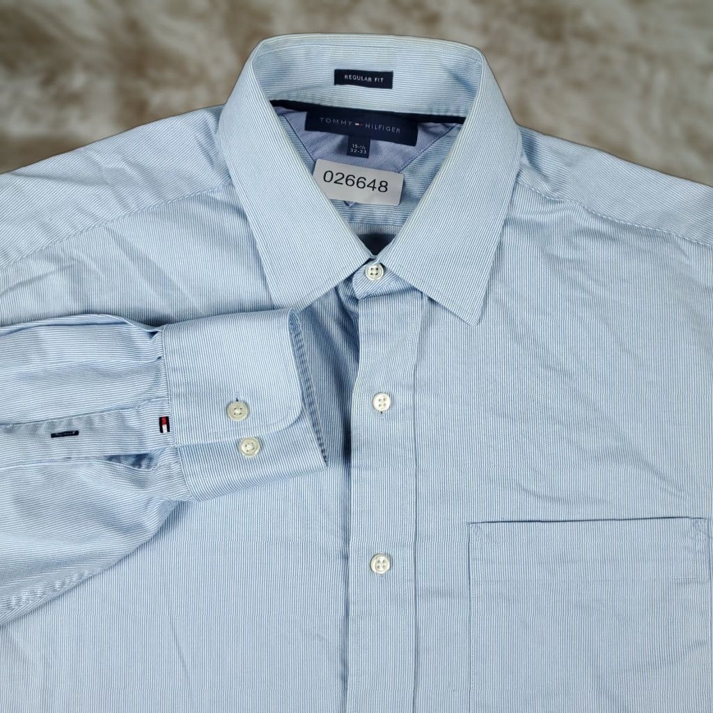 Tommy Hilfiger Tommy Hilfiger Dress Shirt Mens 15.5 Blue Striped Long Sleeve Button Up Casual Business Size 40R - 1 Thumbnail