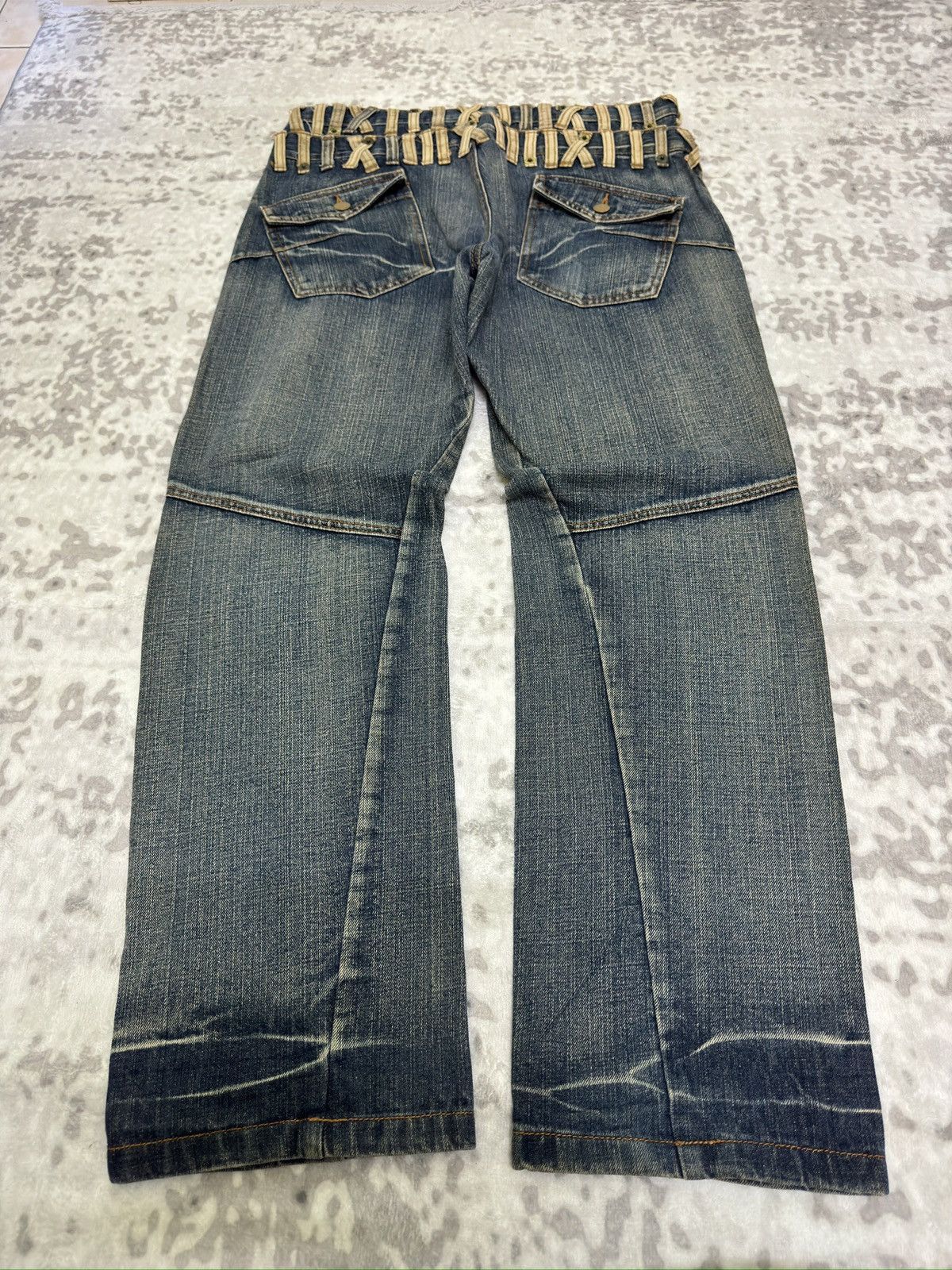 Le Grande Bleu (L.G.B.) Vintage Camel Active Double Waist Muddy Acid Wash Jeans Size US 32 / EU 48 - 2 Thumbnail