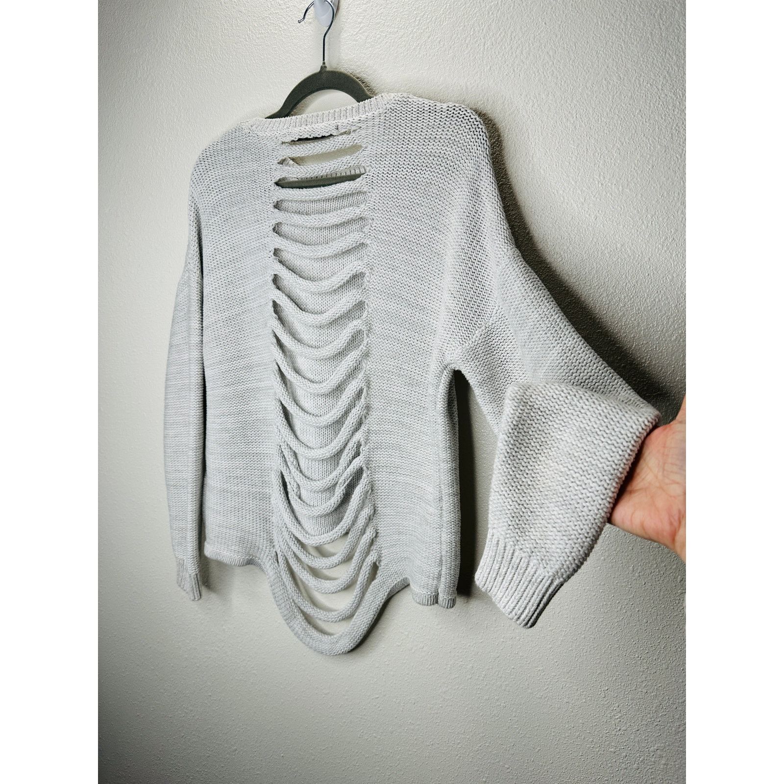 Other Stitches & Stripes Light Gray Crew Distressed Back Sweater Size XL / US 12-14 / IT 48-50 - 4 Thumbnail