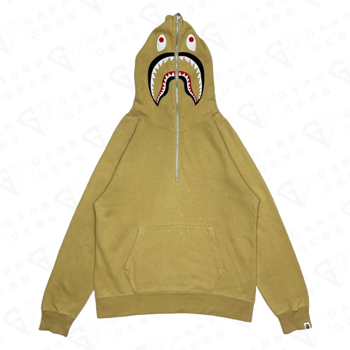 image of Bape A Bathing Ape Shark Half Zip Hoodie in Mustard, Men's (Size XL)