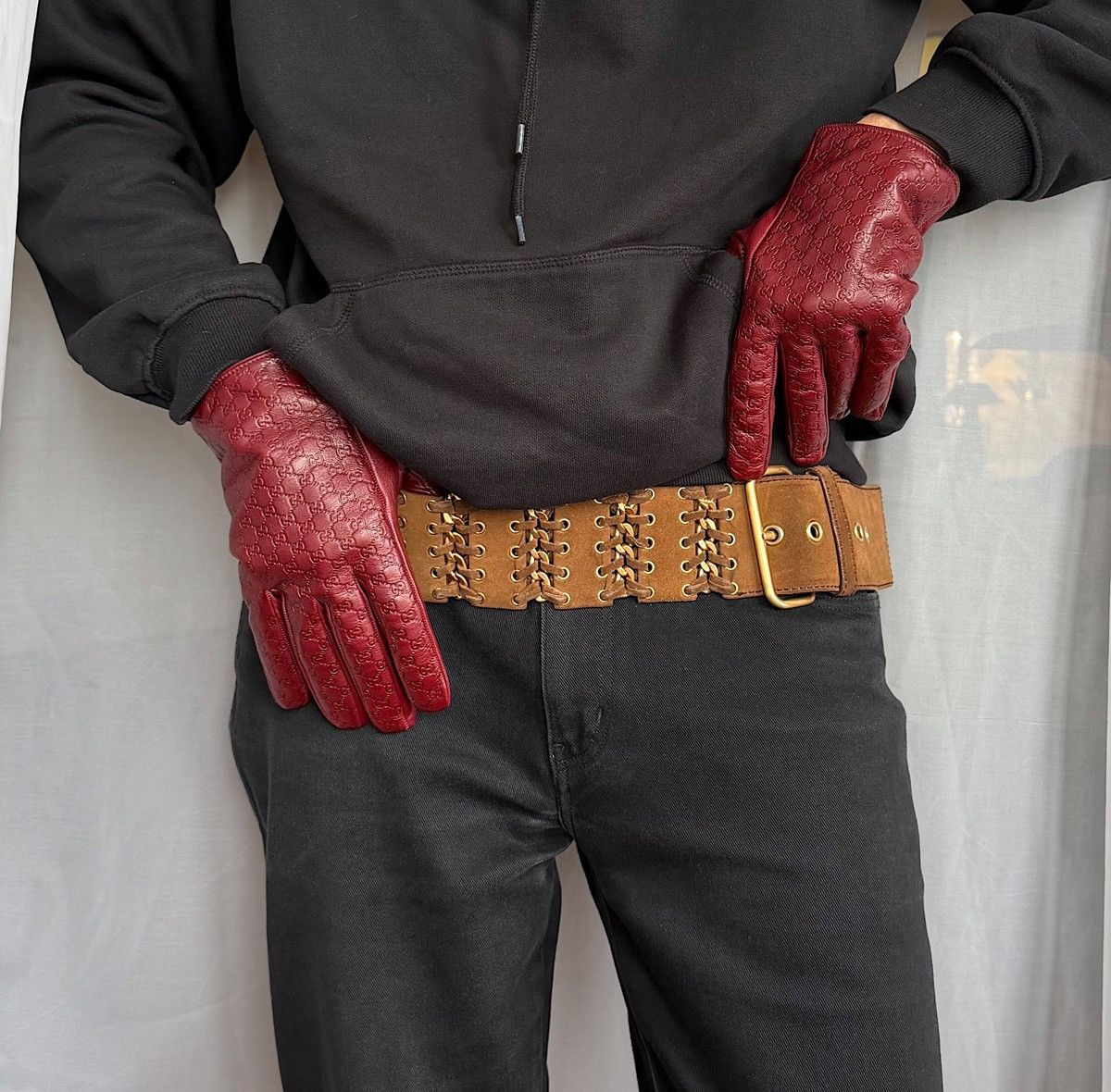 PRADA Chain Suede Wide Brown Belt vintage leather western