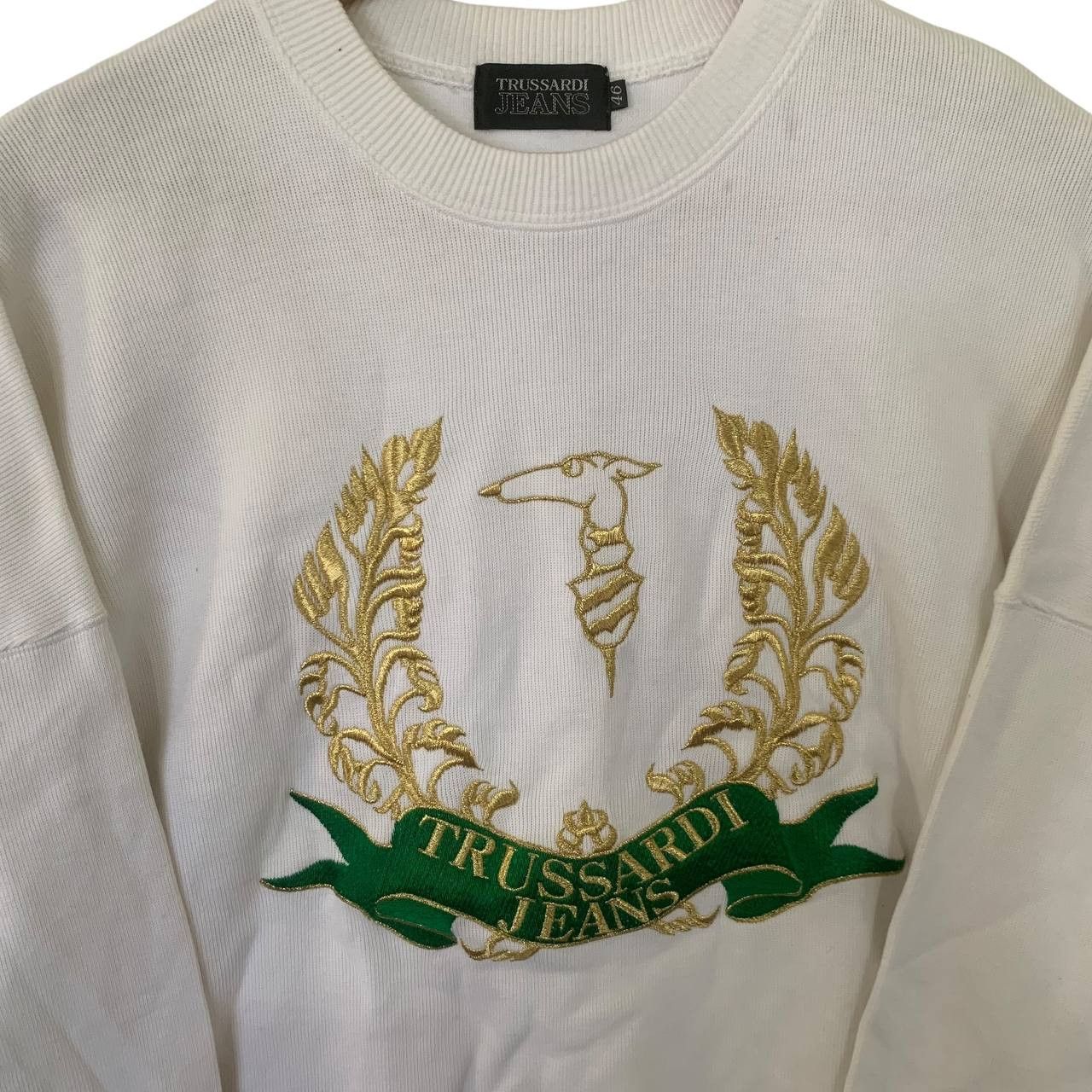 Trussardi × Vintage Rare Fancy Design Trussardi Sweatshirt Luxury Large White Size US L / EU 52-54 / 3 - 2 Thumbnail