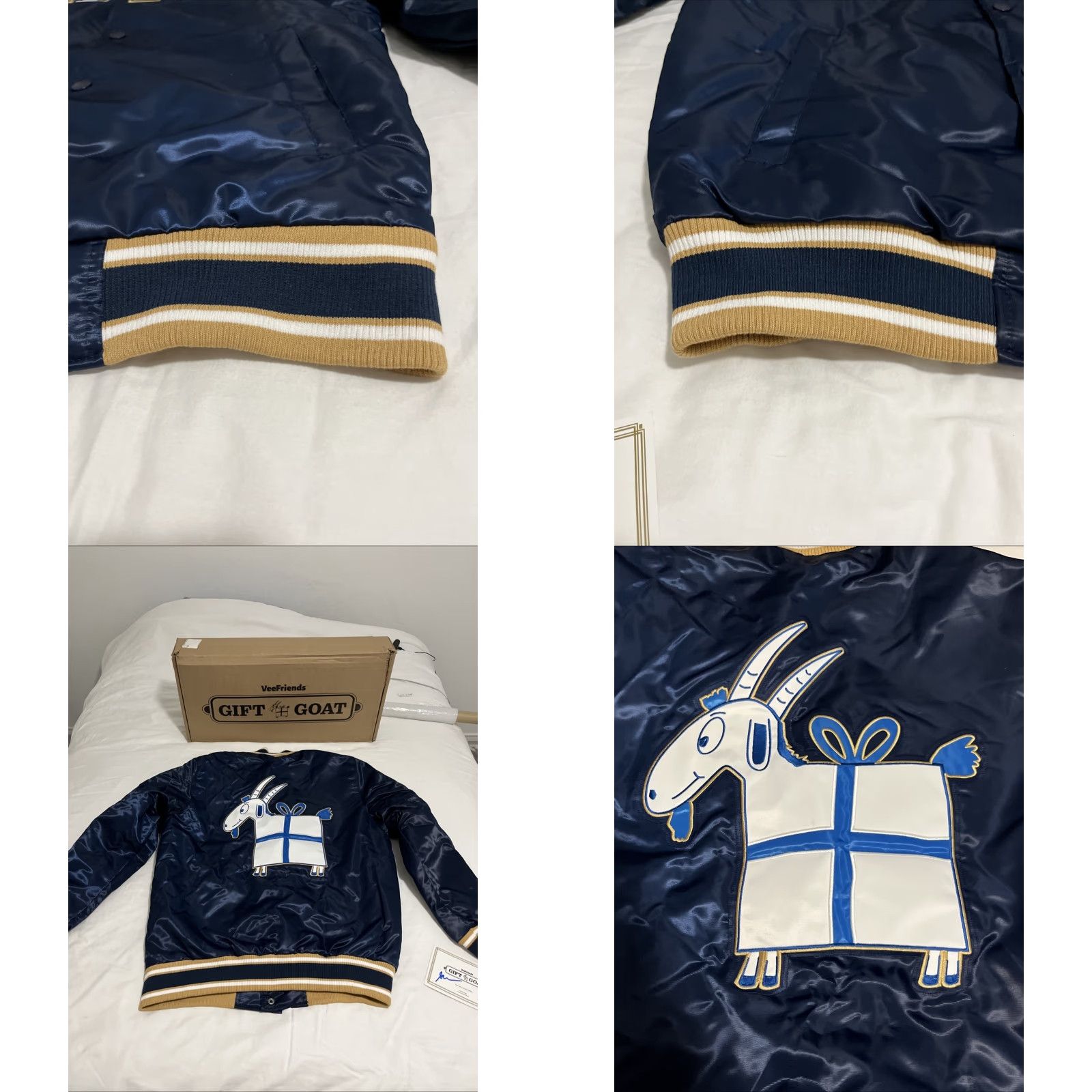 Starter VINTAGE VeeFriends Gift Goat GIFTED Jacket Bomber Blue Satin Nylon GOAT 80s 90s Size M Mens Regular Winter Spring Fall Limited Edition Size US M / EU 48-50 / 2 - 10 Thumbnail
