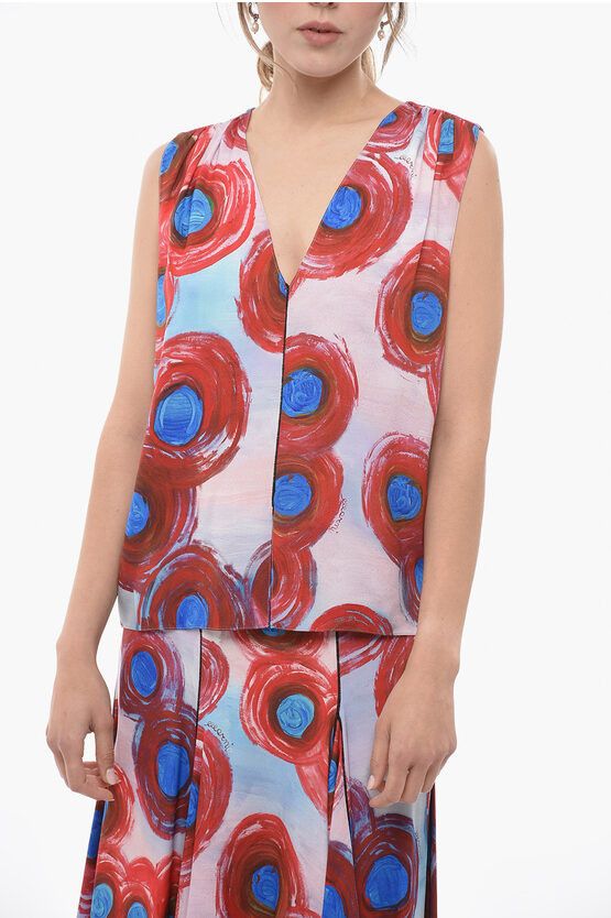 image of Marni Flaminia Veronesi Paint- Effect Printed Sleeveless Top, Women's (Size Small)