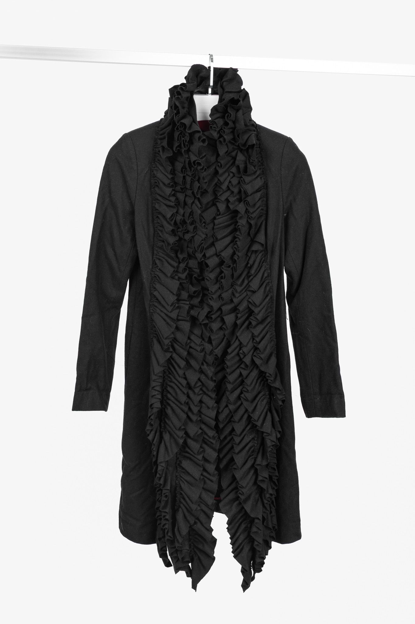 Other Sinclaire 10 Black Wool Ruffled-Front Coat Size S / US 4 / IT 40 - 1 Thumbnail