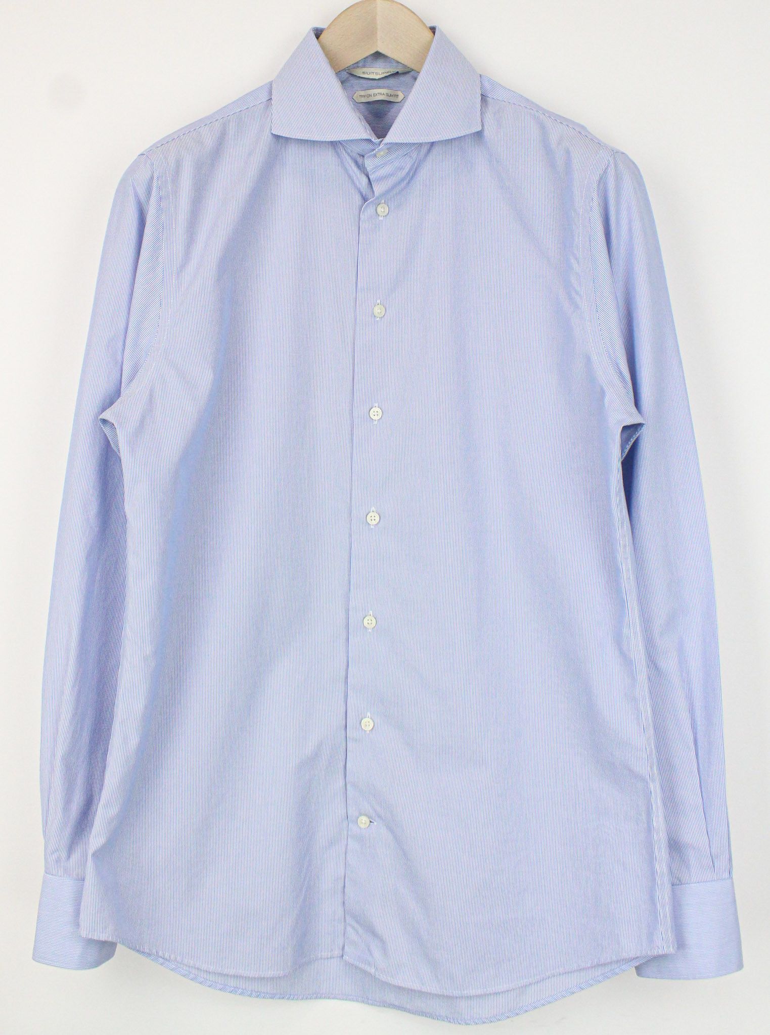 Suitsupply 40/15 3/4 Extra Slim Blue Cotton Shirt 73697 Size US M / EU 48-50 / 2 - 1 Thumbnail