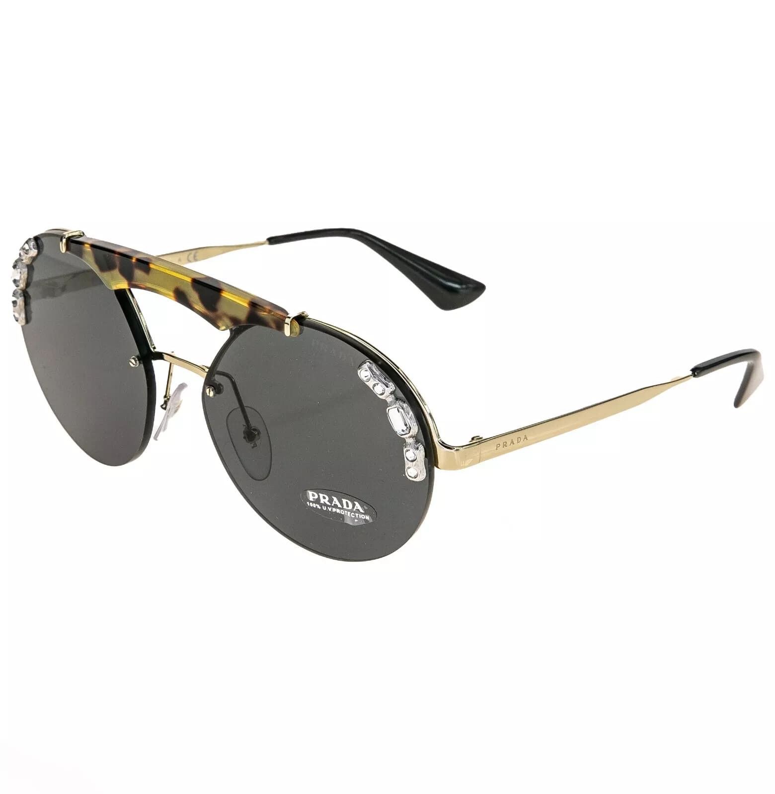 Prada PRADA ORNATE JEWEL Stud Sunglasses 52U Silver Black PR52US Size ONE SIZE - 4 Thumbnail