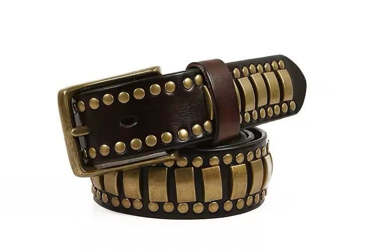 Designer × Leather Gothic Punk Leather Hip Hop Buckle Belt Size ONE SIZE - 7 Thumbnail