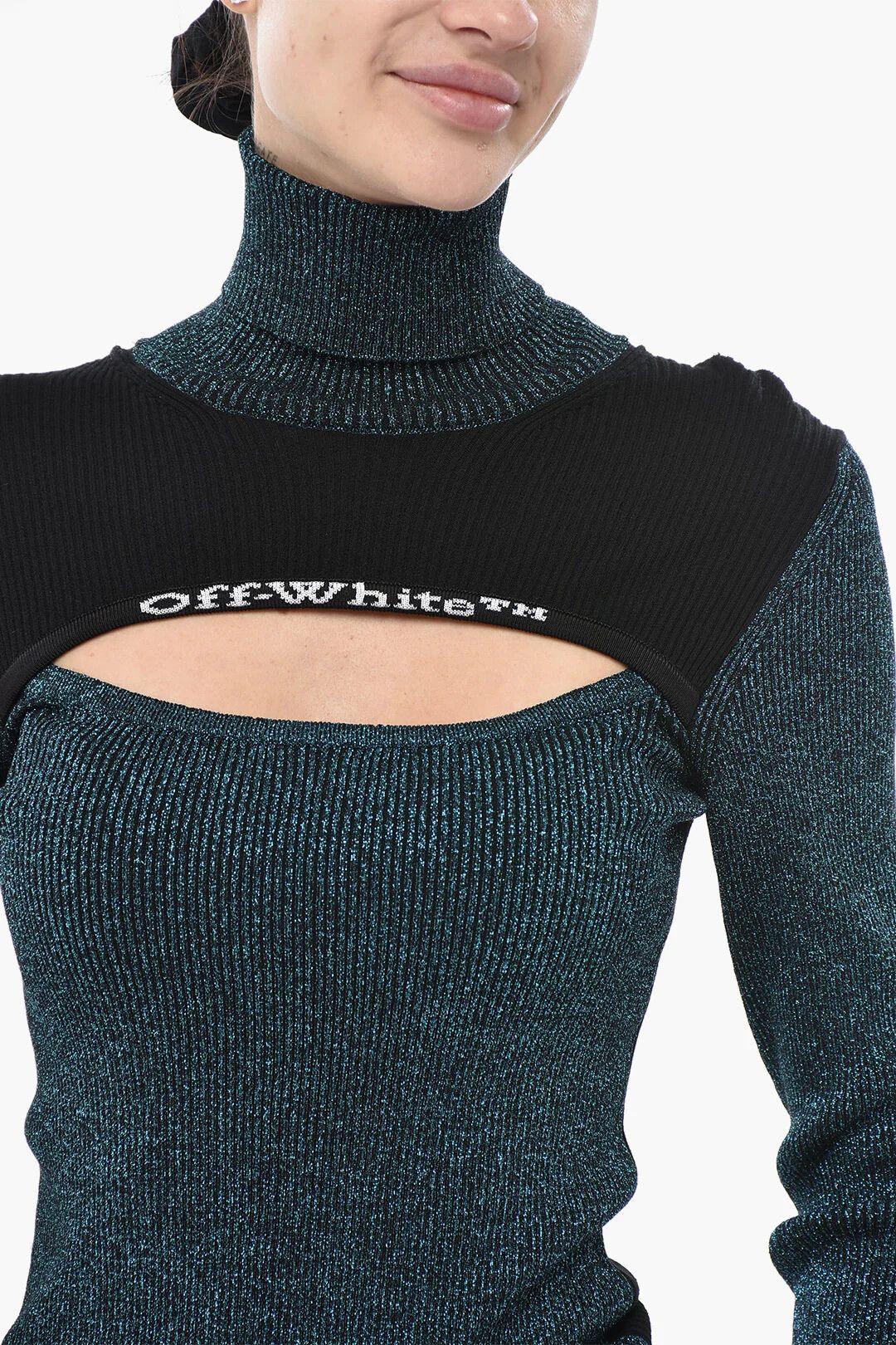 Off-White og1mm0426 Lurex Turtleneck Sweater in Light Blue Size S / US 4 / IT 40 - 3 Thumbnail