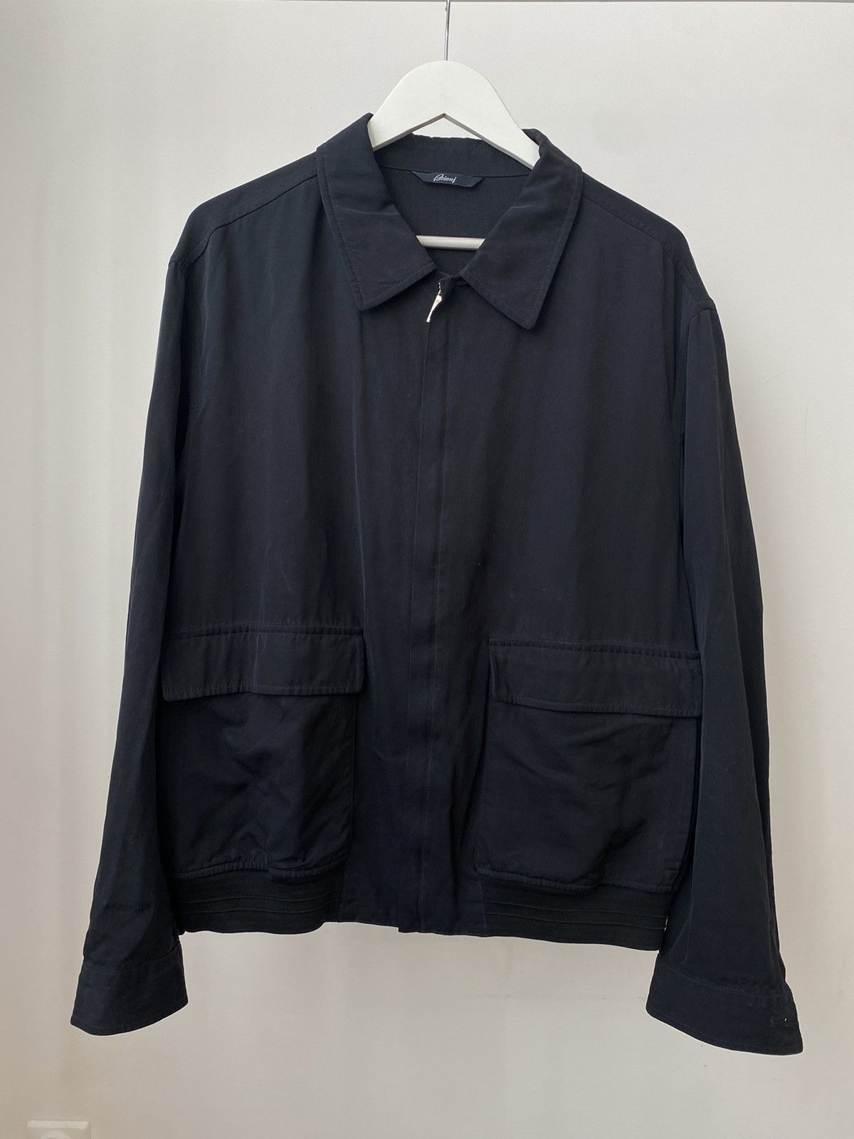 image of Brioni 100% Silk Bomber Jacket in Black, Men's (Size Large)