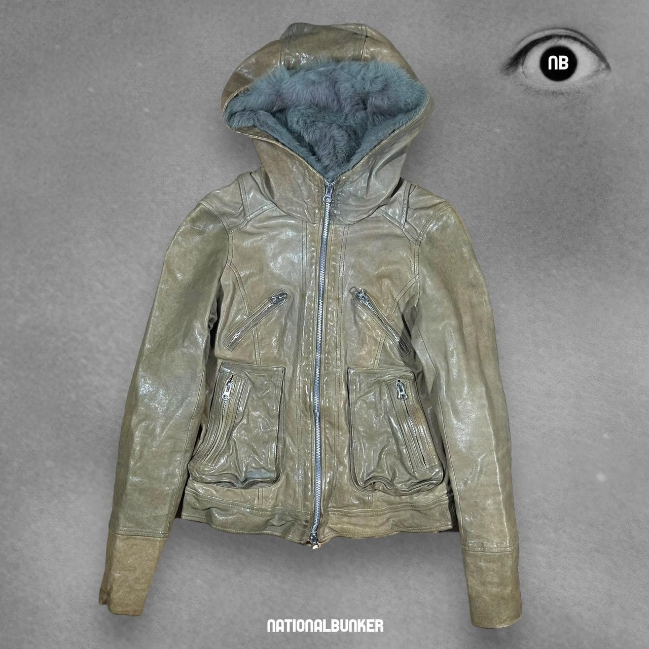 image of Avant Garde x Leather Jacket Scot Club Goat Leather Jacket Beige With Removable Fur in Beige Leathe