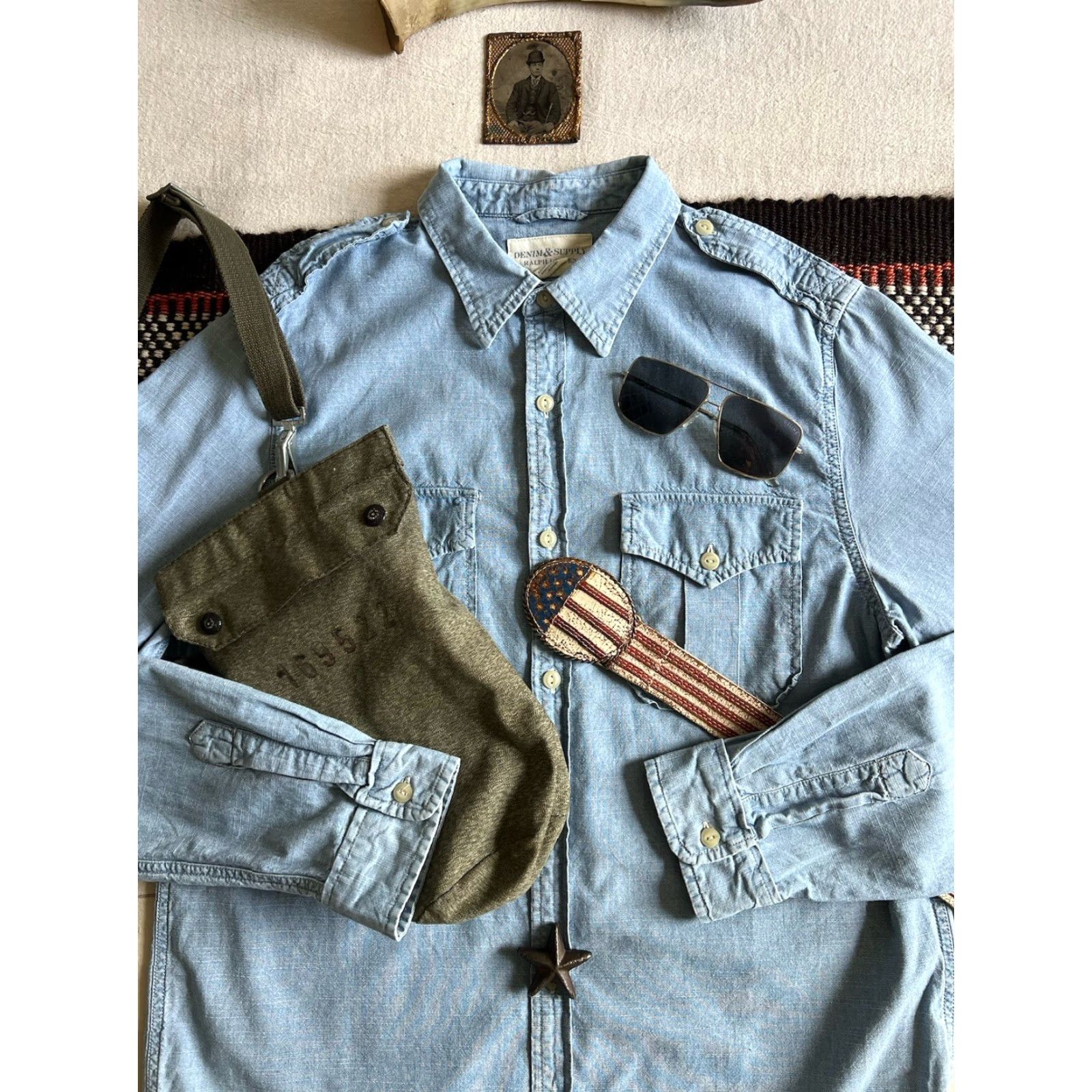 Vintage Denim & Supply Ralph Lauren Navy Shirt XL Chambray US Military Style Button-Up Mens Size US XL / EU 56 / 4 - 3 Thumbnail