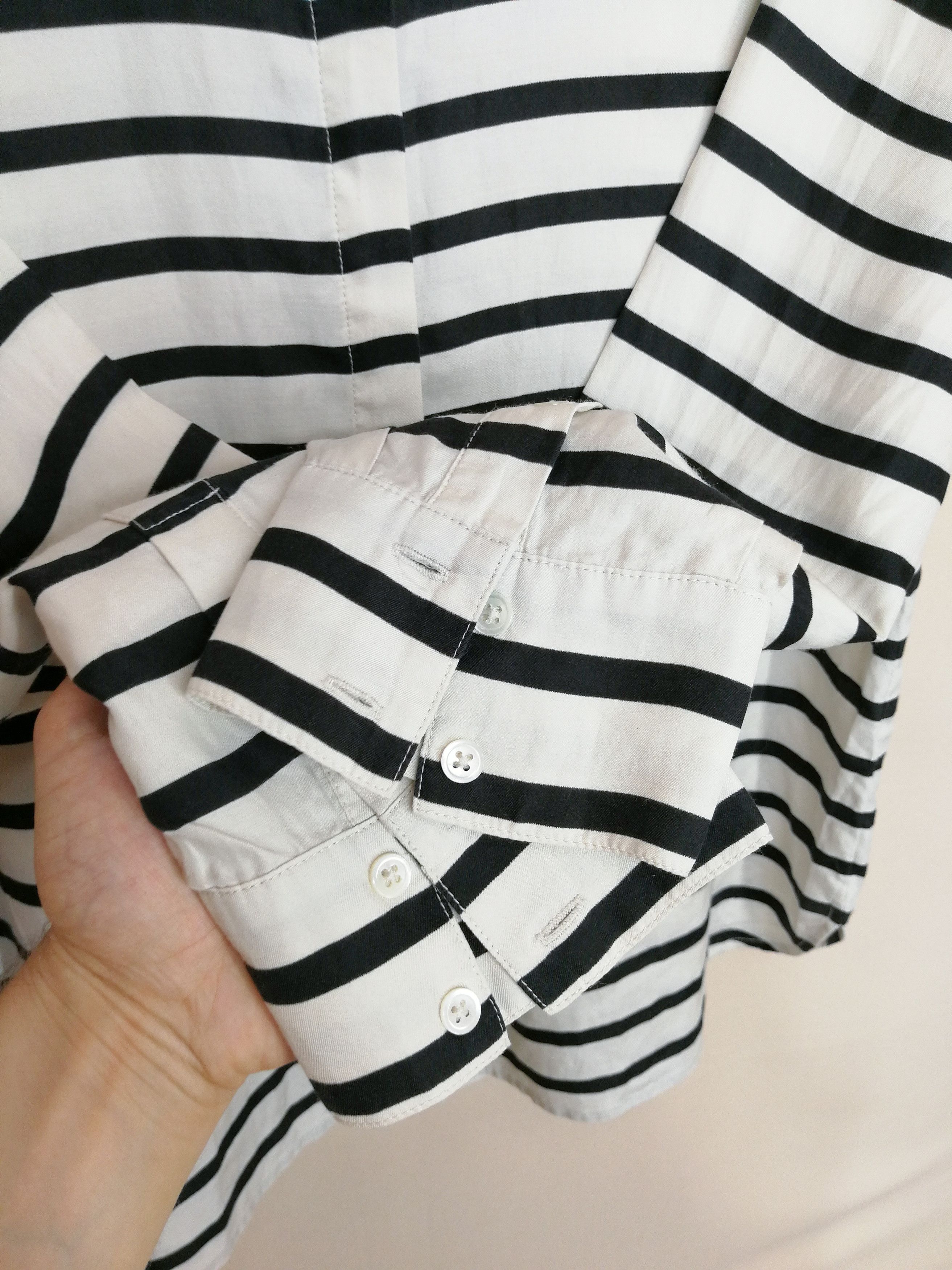 Designer × SikSilk Trenery Shirt Blouse Silk & Cotton White & Black Striped Size L / US 10 / IT 46 - 5 Thumbnail
