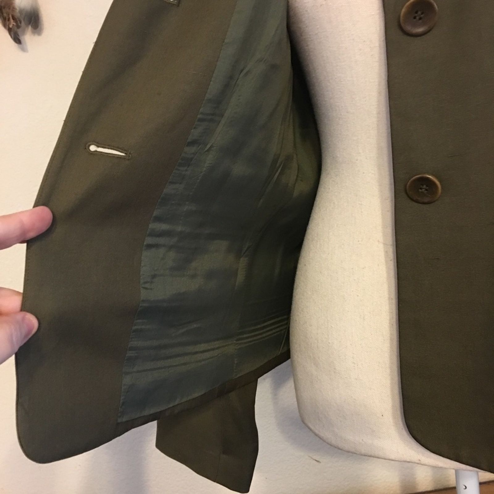 Ann Taylor Ann Taylor khaki green silk button jacket 10P Size L / US 10 / IT 46 - 6 Thumbnail