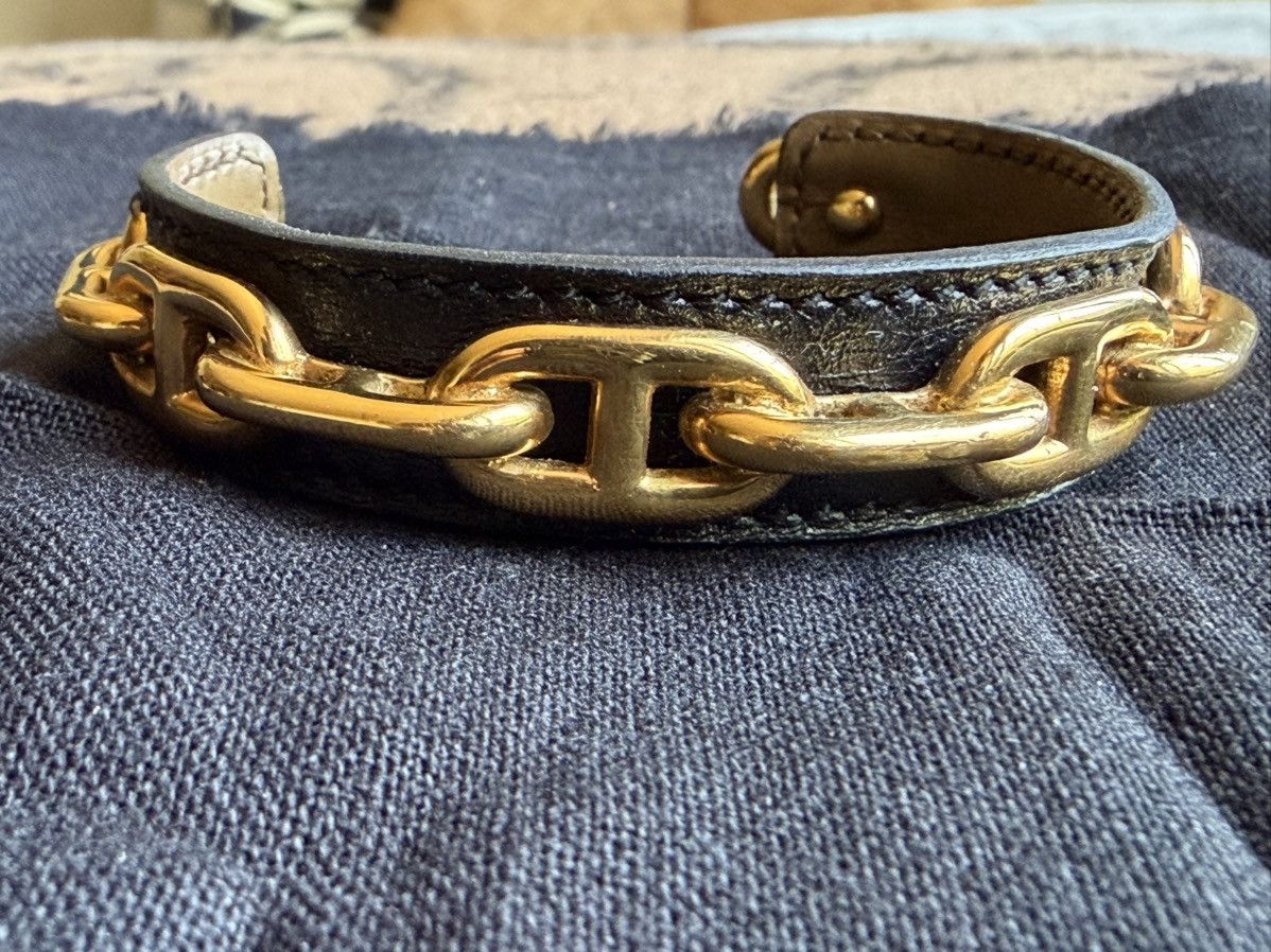 Hermes Hermes black leather and gold sailor link cuff Size ONE SIZE - 1 Thumbnail