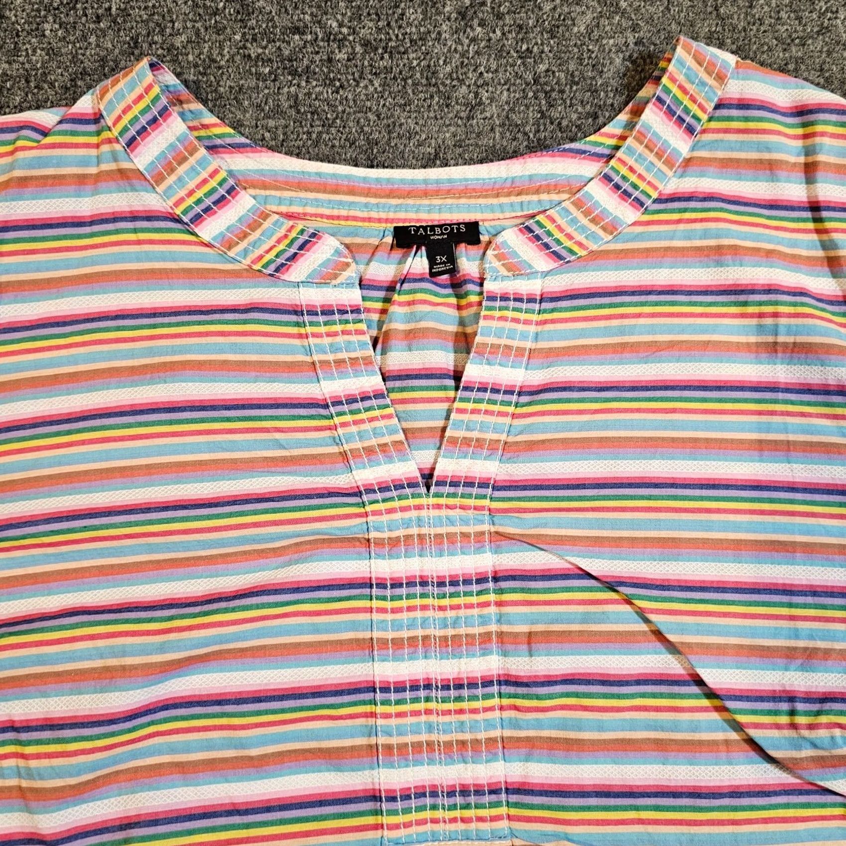 Talbots Talbots Top Women 3X Red Purple Stripe Short Sleeve Rainbow V Neck Casual Shirt Shirt Womens Plus 3X Red Rainbow Stripe V-Neck Short Sleeve Blouse Size XXL / US 16-18 / IT 52-54 - 2 Thumbnail