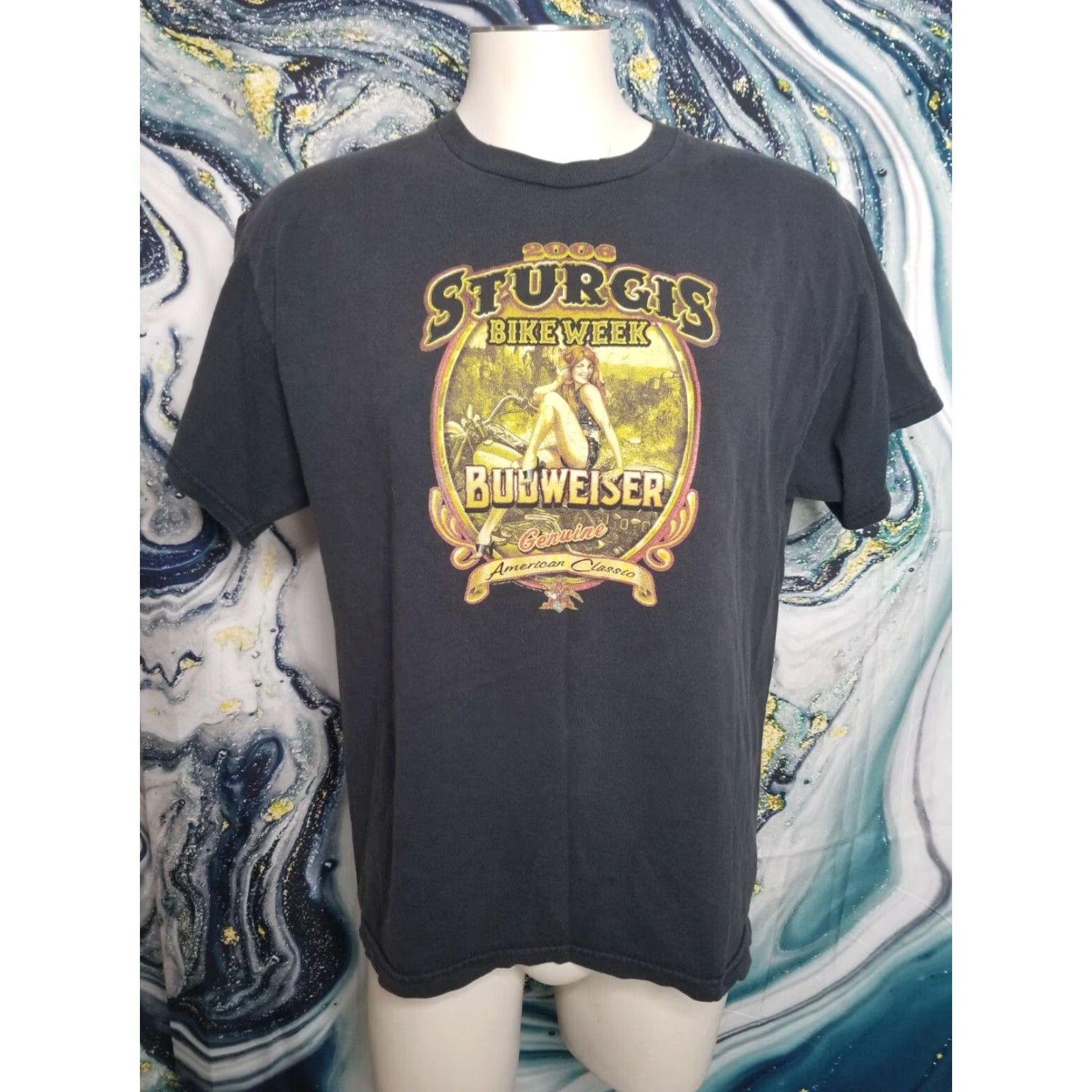 Delta Mens XL Budweiser Sturgis 2006 Biker Babe Bike Week Black T Shirt Size US XL / EU 56 / 4 - 2 Thumbnail