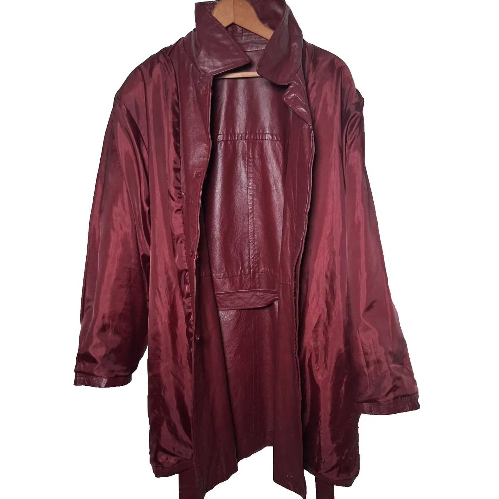 Vintage VINTAGE Bagatelle Jacket Leather Burgundy Button Up Belted Adult Womens Size 18 Size XXL / US 16-18 / IT 52-54 - 6 Thumbnail