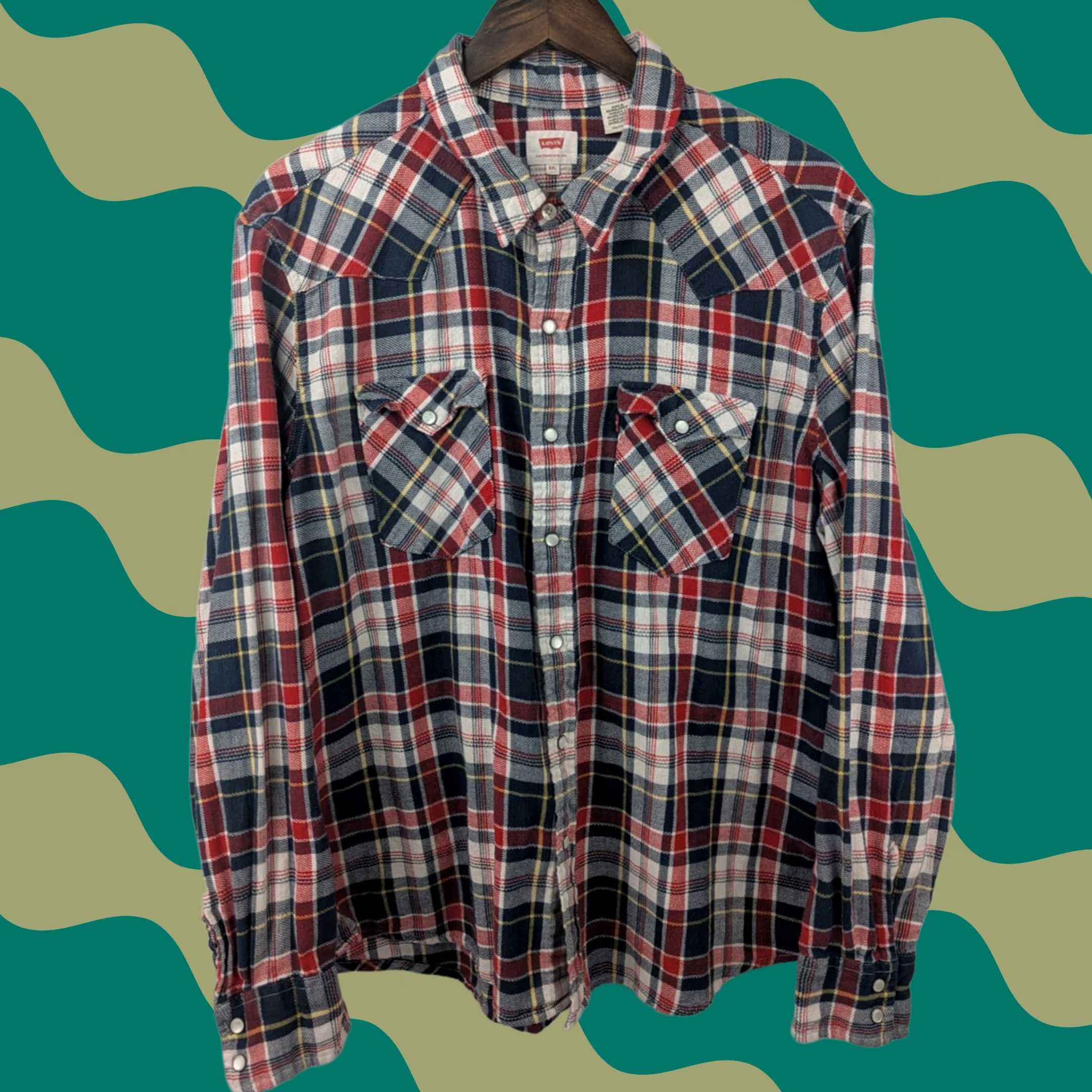 Levi's Levi's Pearl Snap Shirt Men's 2XL Cowboy Western Red Navy Plaid Pockets Cotton Size US XXL / EU 58 / 5 - 1 Thumbnail