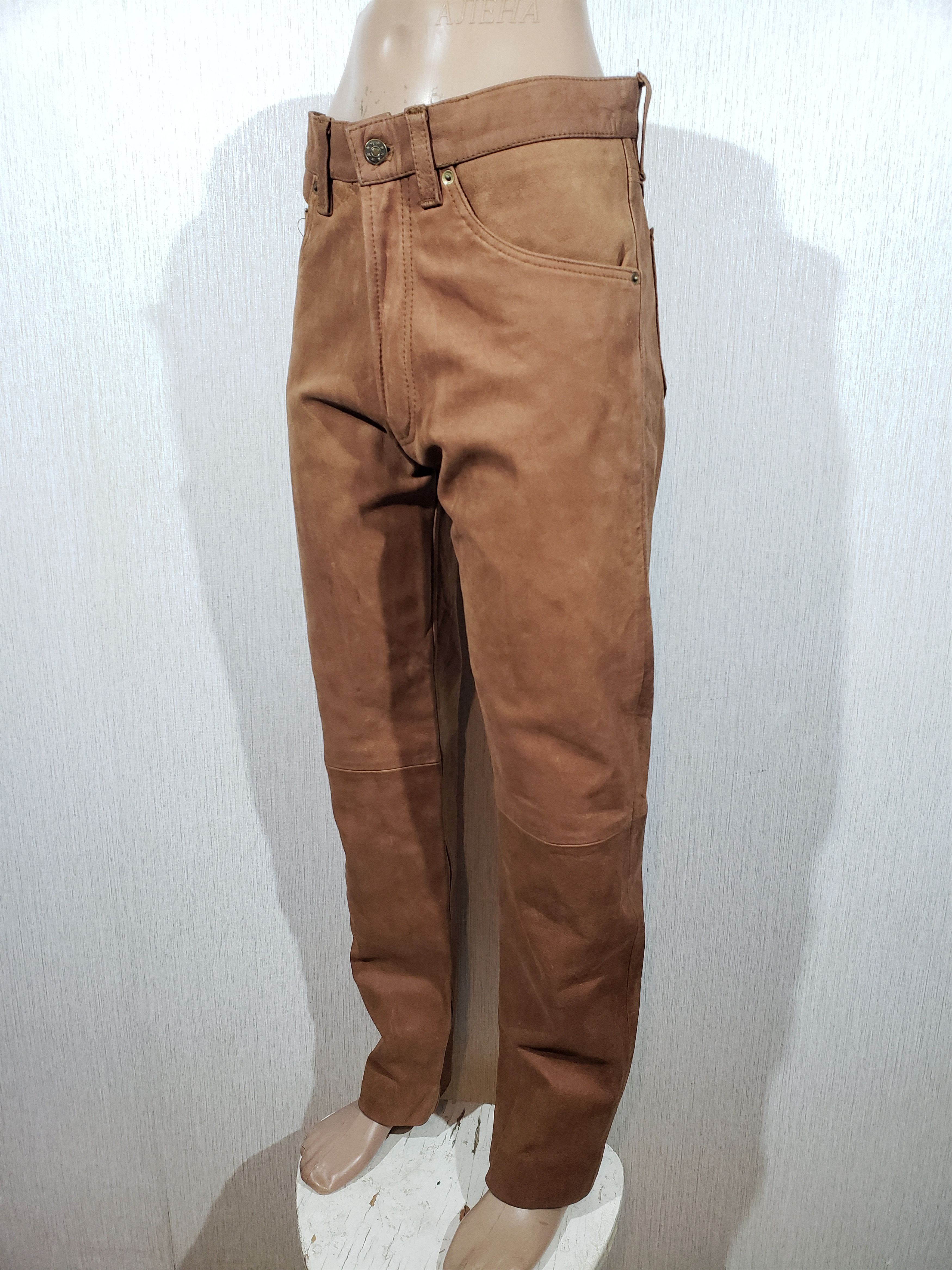 Genuine Leather Brown leather pants made of nubuck leather. Size US 29 - 3 Thumbnail