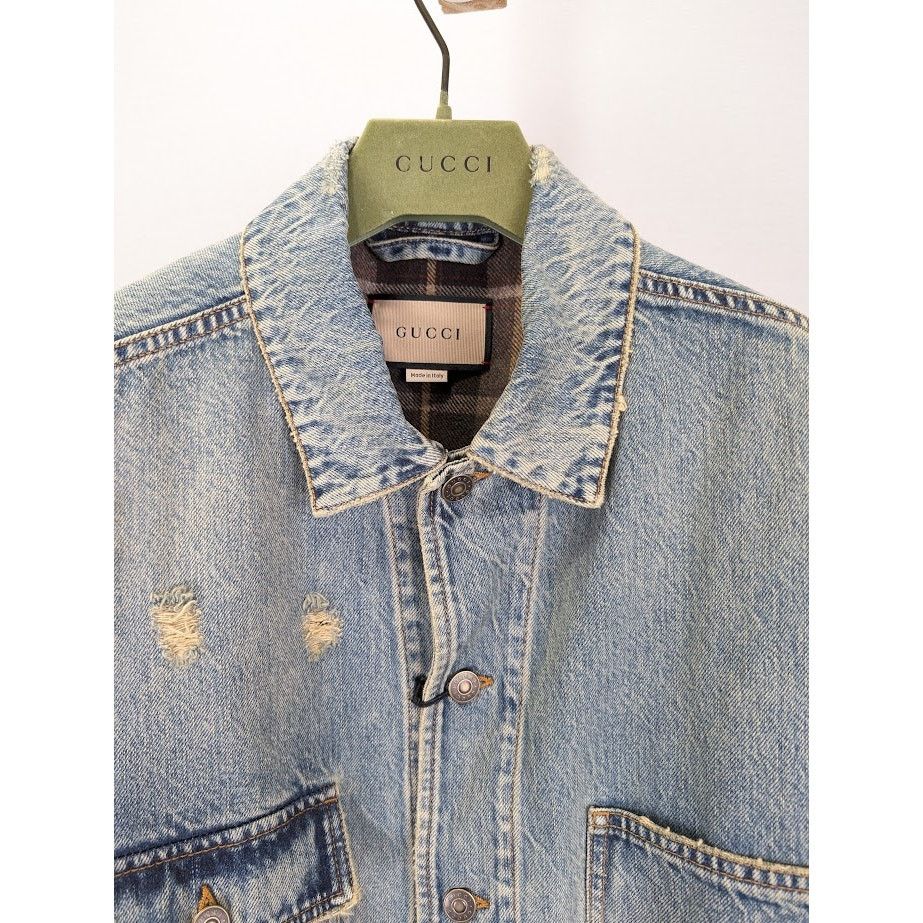 Gucci o1rshd1 Organic Denim Check Jacket in Light Blue/Mix Size US L / EU 52-54 / 3 - 3 Thumbnail