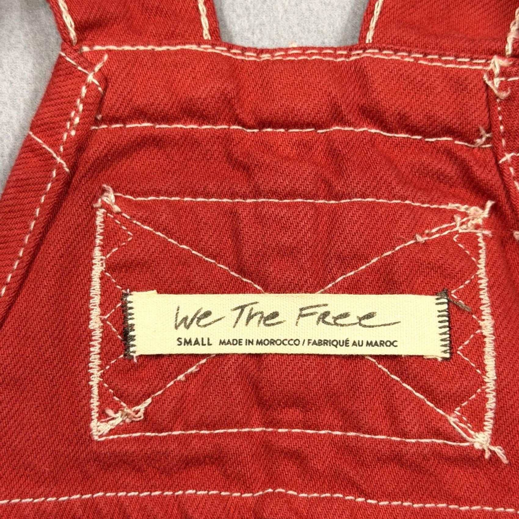 Vintage We The Free Overall Dress Womens Small Red Twill Pinafore Mini Pockets Size 28" / US 6 / IT 42 - 2 Thumbnail