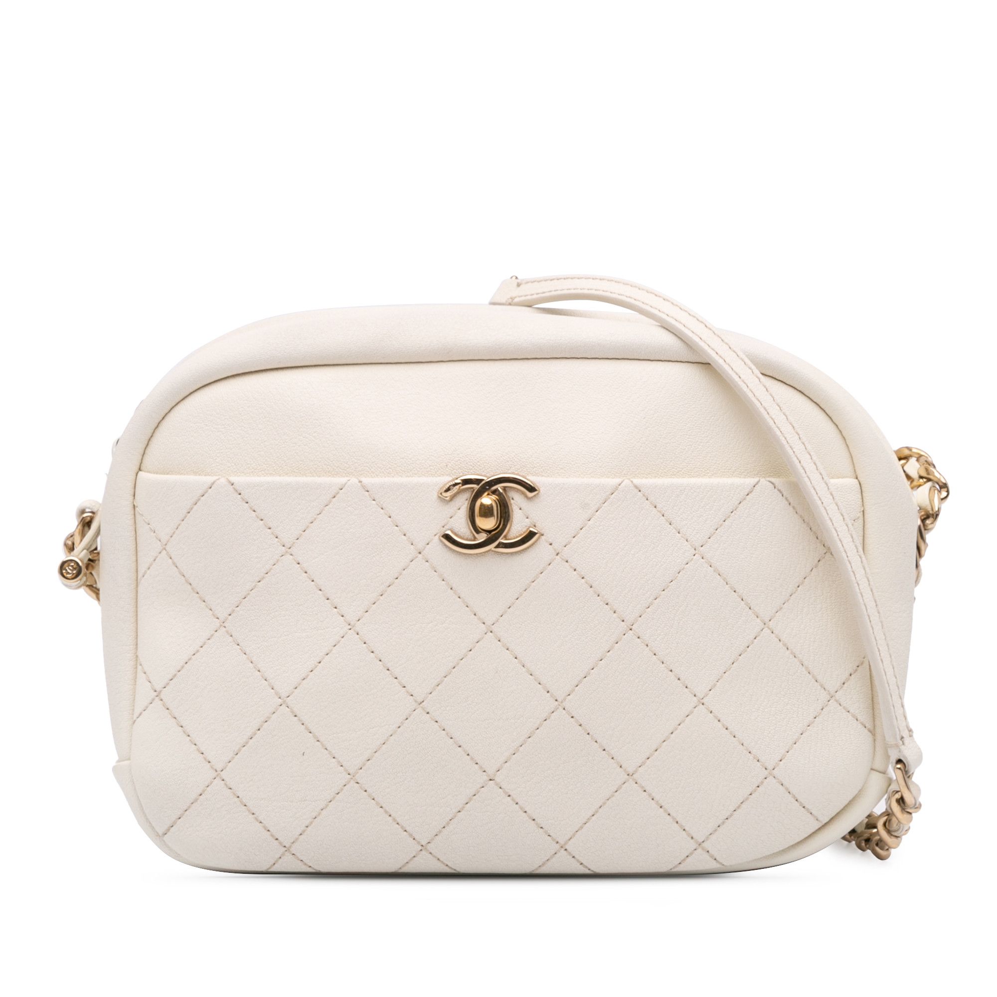 Chanel Medium Quilted Goatskin Casual Trip Camera Bag in White, Women's