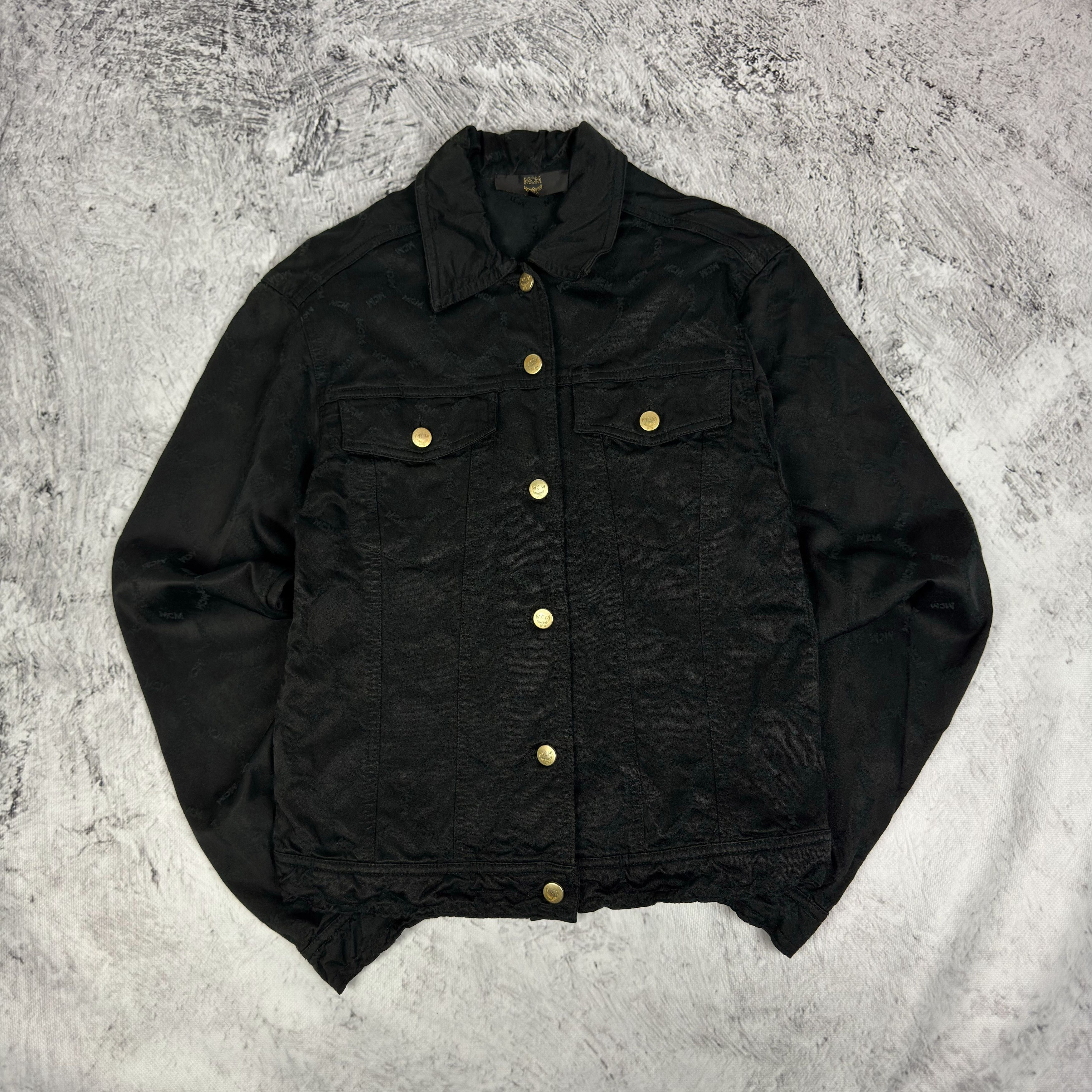 MCM Vintage MCM Men's Black Cotton Monogram Biker Moto Jacket 34 Size US M / EU 48-50 / 2 - 1 Thumbnail