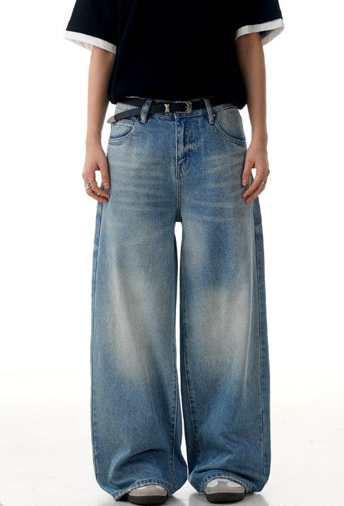 Vintage Washed men's retro cleanfit distressed casual blue jeans Size US 32 / EU 48 - 1 Thumbnail