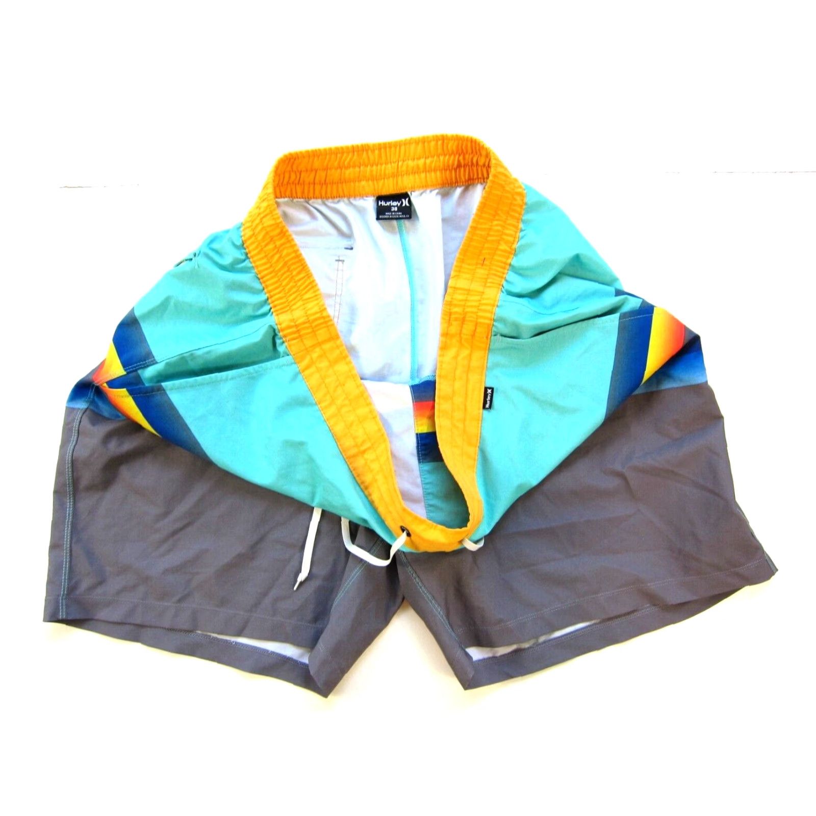 Hurley Hurley Board Short Men 38 Teal Grey Orange Stripe Stretch Pocket Surf Beach Size US 38 / EU 54 - 4 Thumbnail