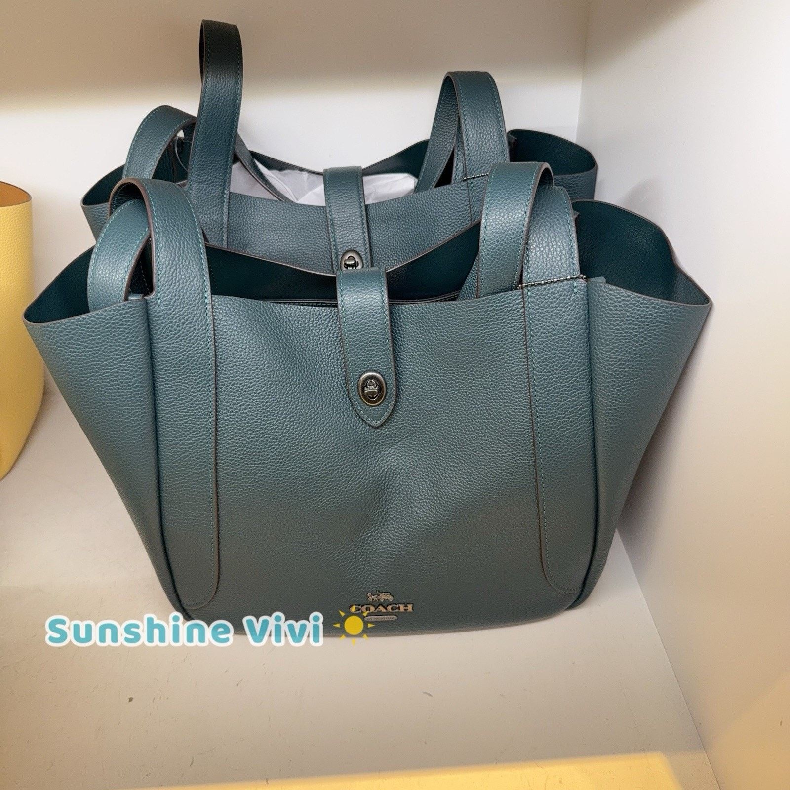 NWT Coach Hadley Tote Bag Leather Cal17 Gunmetal/dark Teal, Women's