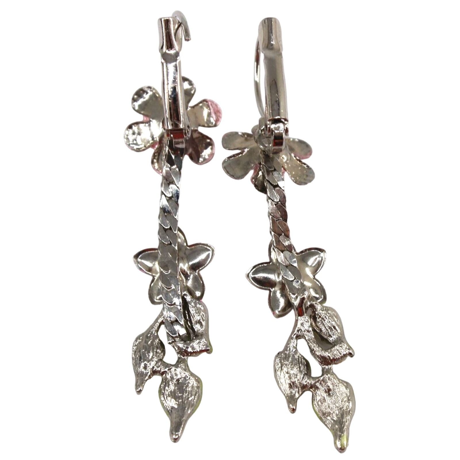 Other Pink Lavender Rhinestone Enamel Earrings •Green Leaves •2.5" Size ONE SIZE - 2 Thumbnail