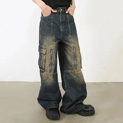 VIBE Multi Pocket Retro Blue Baggy Jeans Size US 33 - 4 Thumbnail