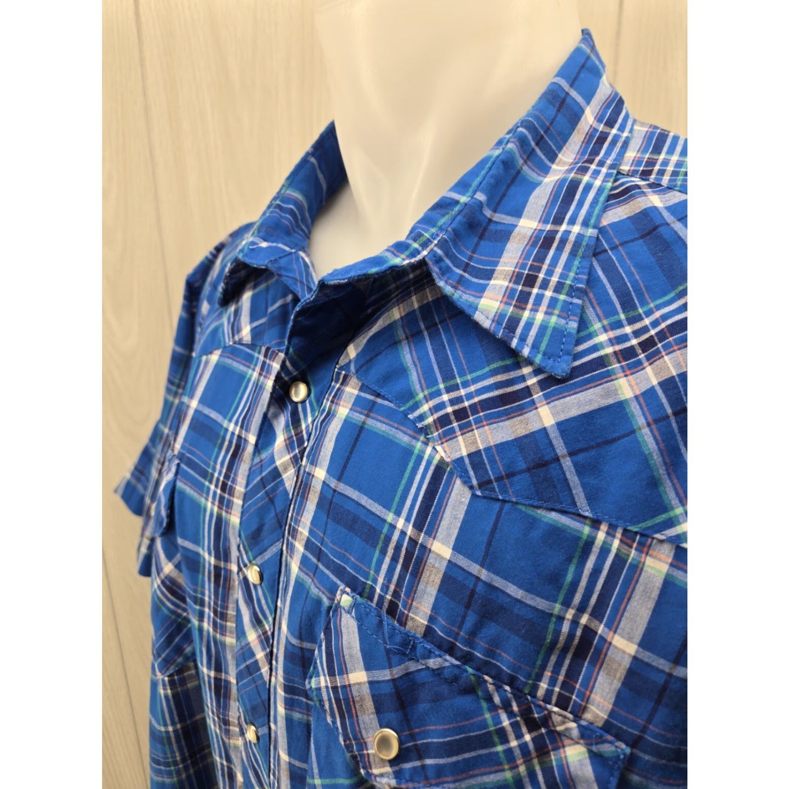 Wrangler VINTAGE Wrangler Wrancher Plaid Western Pearl Snap Short Sleeve Shirt XXL Blue Mens Size US XXL / EU 58 / 5 - 5 Thumbnail