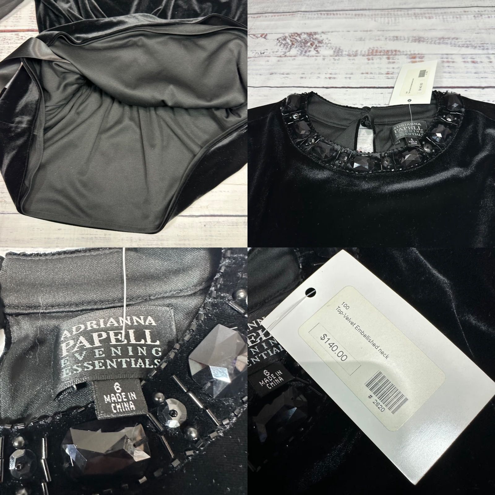 Adrianna Papell Adrianna Papell Velvet Blouse Sz 6 Black Gothic Sheer Sleeve Embellished Neck Belted Women's Shirt Size M / US 6-8 / IT 42-44 - 8 Thumbnail