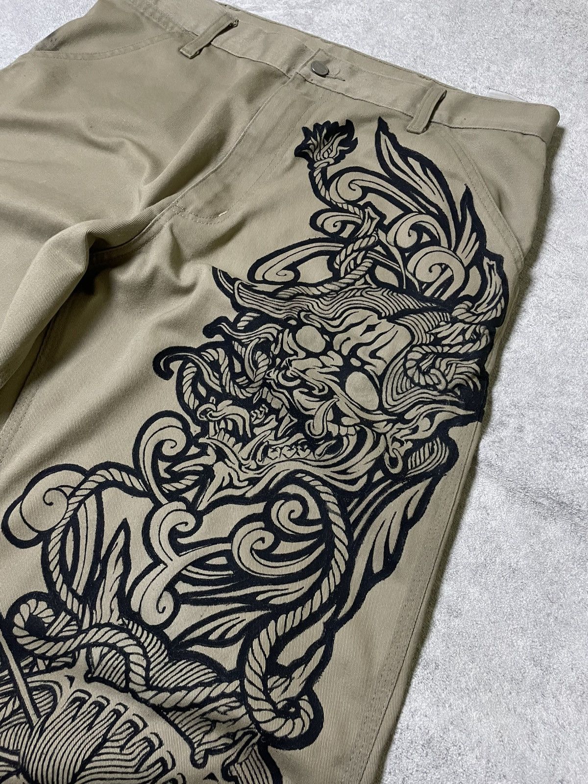 Carhartt 👺ONI/Yokai YAKUZA Y2K Carhartt Castom RARE Vinage Skull☠️ Size US 31 - 6 Thumbnail