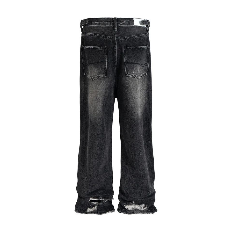 Vintage Washed Black Distressed Ripped hole baggyJeans Size US 34 / EU 50 - 3 Thumbnail