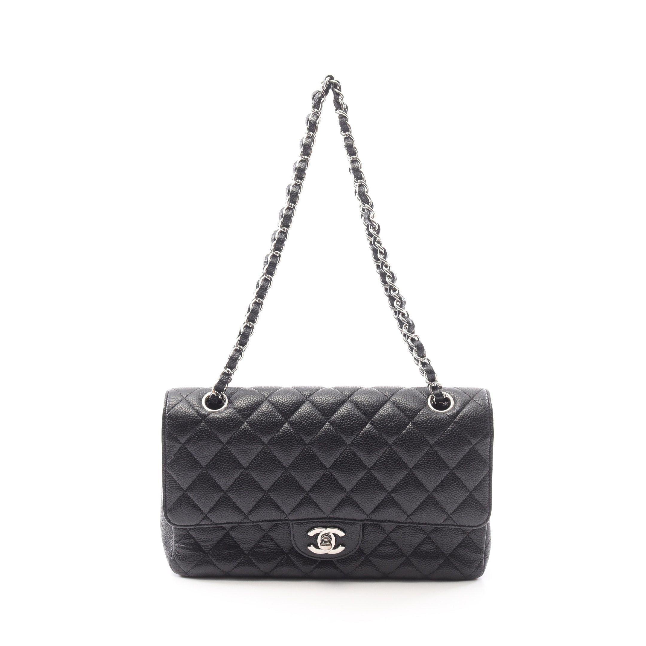 Chanel Chanel Matelasse Double Flap Chain Shoulder Bag Caviar Skin Black Silver Hardware Size ONE SIZE - 1 Thumbnail