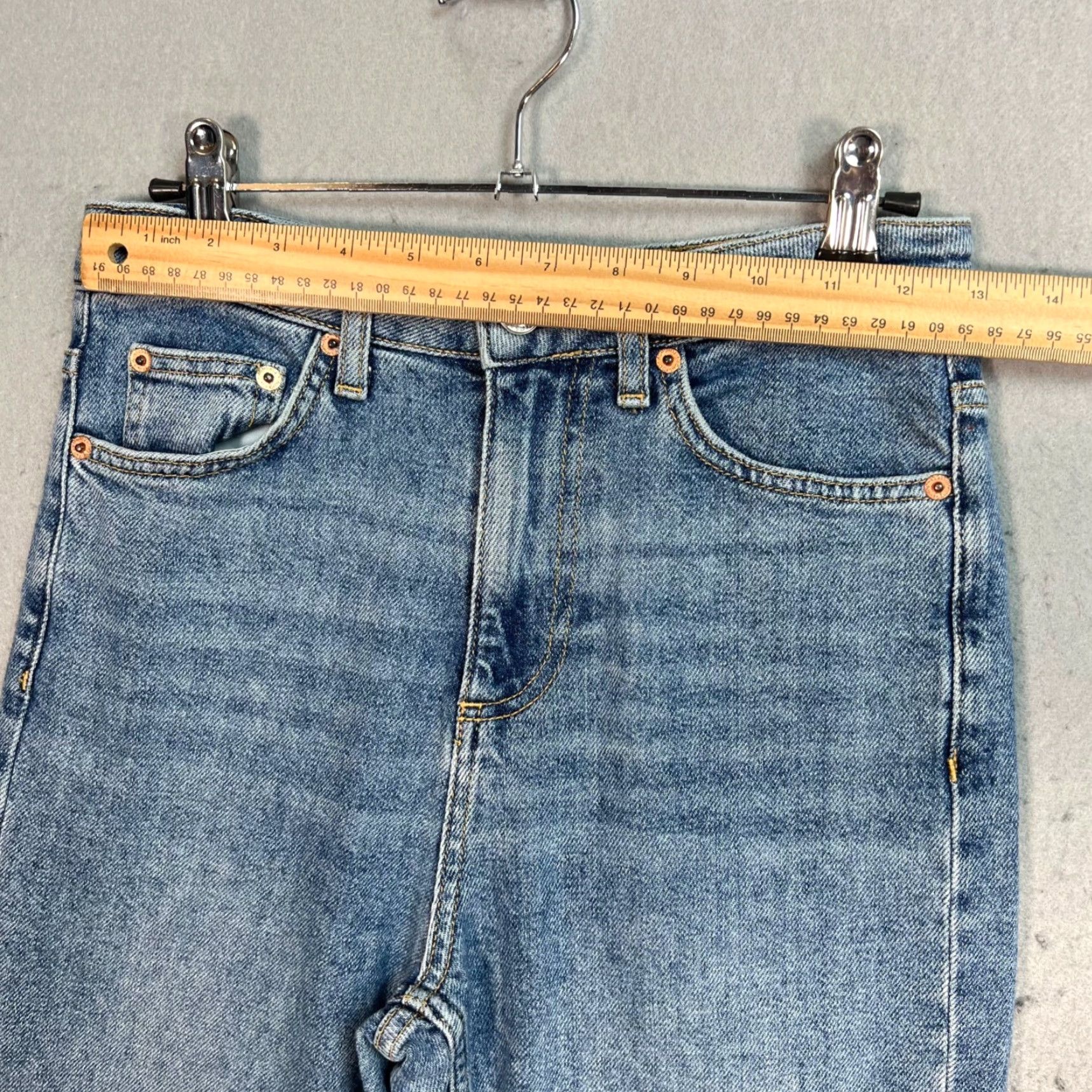 Topshop VINTAGE Topshop Moto High-Waisted Straight Leg Jeans 26 Blue Denim Frayed Hem Womens Size 26" / US 2 / IT 38 - 5 Thumbnail