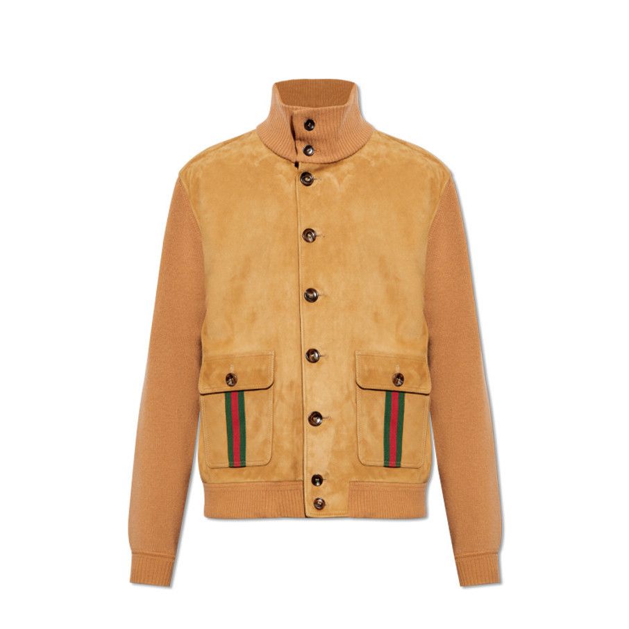 Gucci GUCCI Beige Suede/Wool With Web Bomber Jacket New & Authenti Size US L / EU 52-54 / 3 - 1 Preview