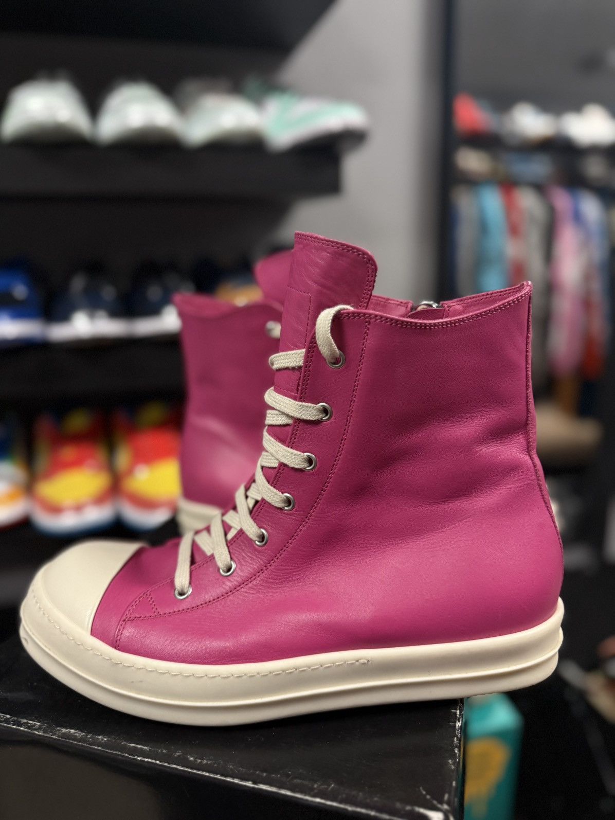 Rick Owens Rick Owen Pink High Top Leather Sneaker 44EU/11US Size US 11 / EU 44 - 1 Thumbnail
