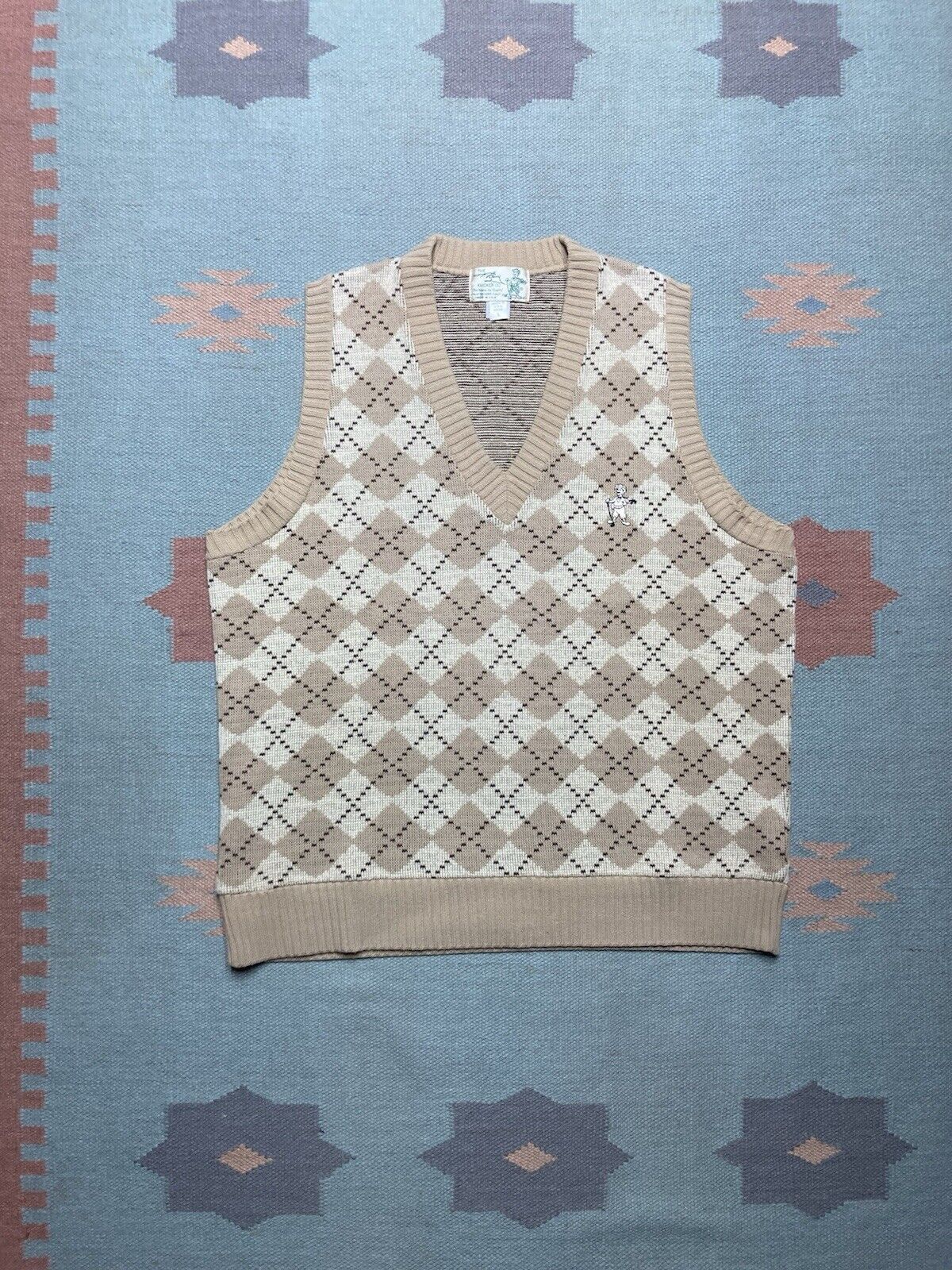 Vintage T Barry knicker co sweater vest argyle acrylic knit golf L Size US L / EU 52-54 / 3 - 1 Thumbnail