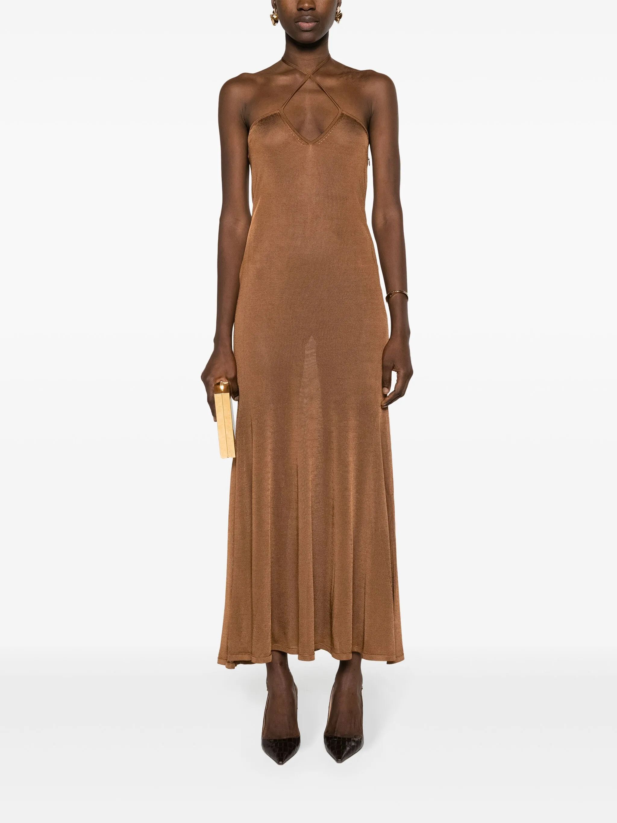 Tom Ford o1w1db10525 ACK418 Halterneck Flare Maxi Dress in Brown Size M / US 6-8 / IT 42-44 - 2 Thumbnail