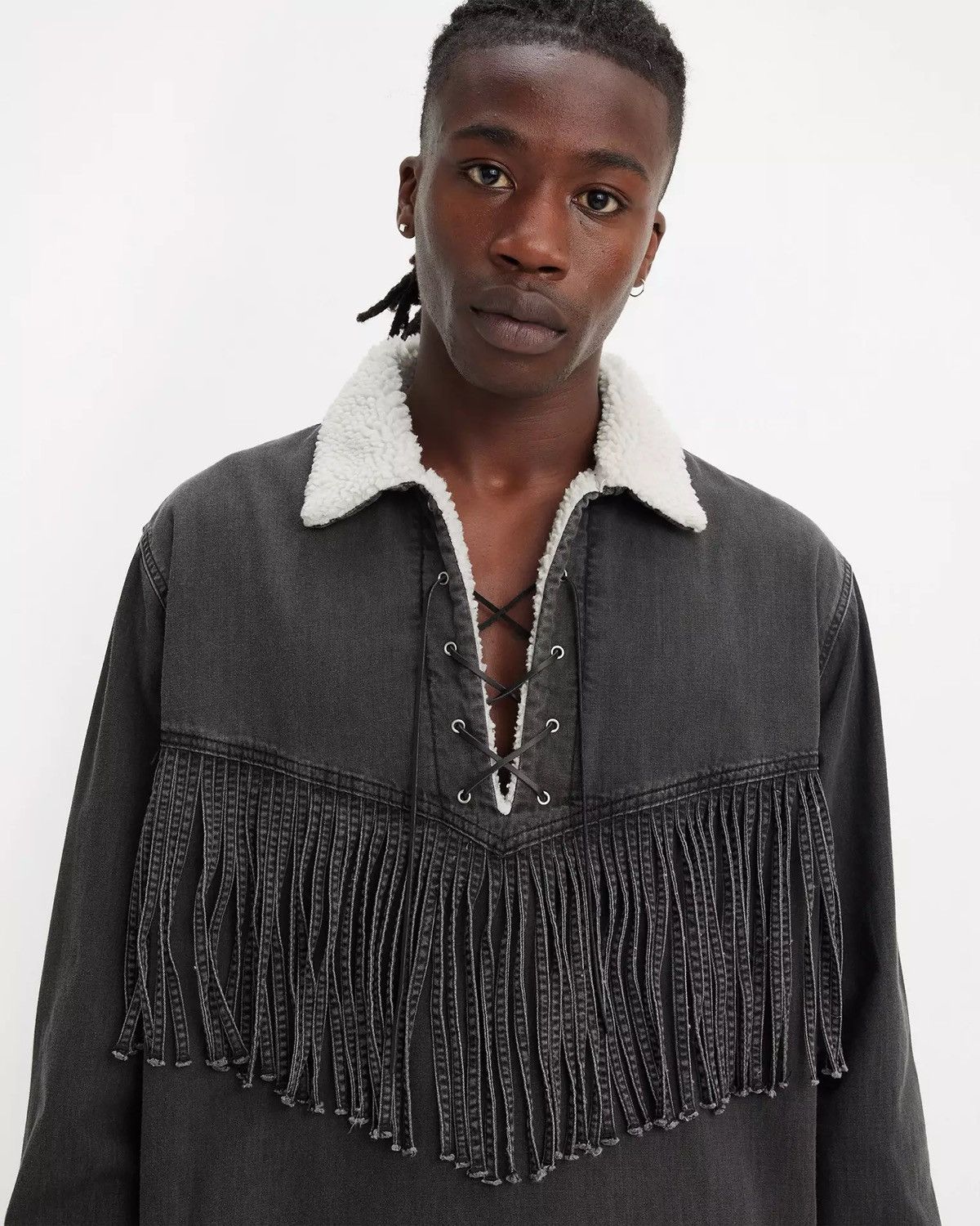 DENIM TEARS × Levi's New Motorcycle/Western Black Faded Denim Sherpa Pullover Size US XL / EU 56 / 4 - 4 Thumbnail