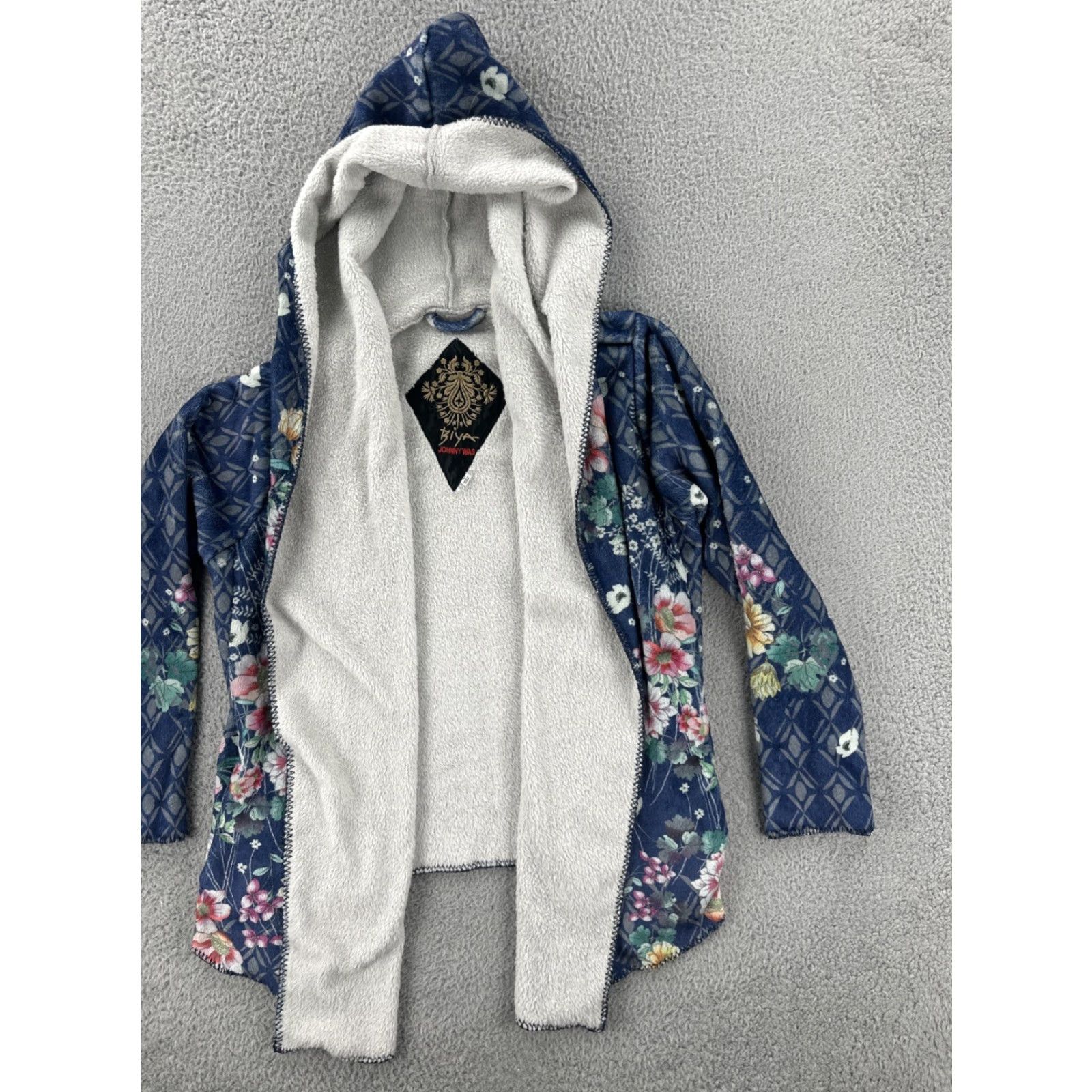 Johnny Was Johnny Was Womens Medium Blue Floral Biya Sherpa Fleece Jacket Pockets Jacket Kimono Floral Blue Pockets Womens M Size M / US 6-8 / IT 42-44 - 2 Thumbnail