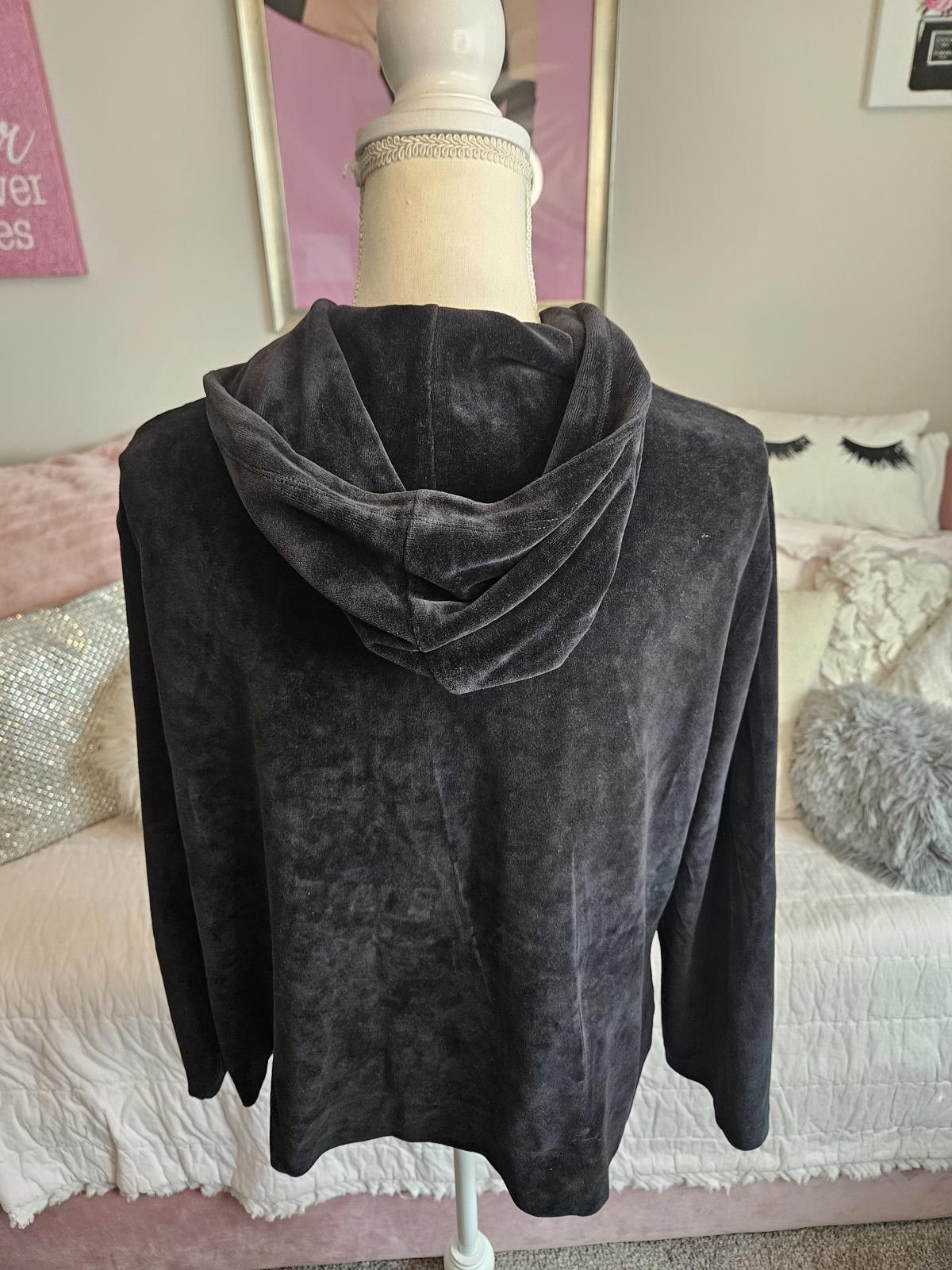 Designer Doncaster Black Velvet Cozy Hoodie Zip-Up Jacket Size XL / US 12-14 / IT 48-50 - 4 Thumbnail