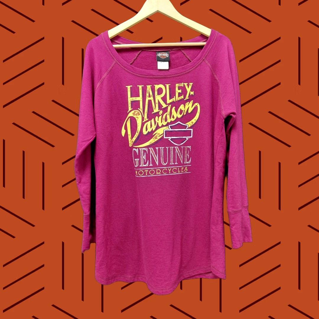 Harley Davidson HARLEY-DAVIDSON Graphic Long Sleeve Tee Pink XL Women's Raglan Scoop Neck Knit Cotton Polyester Top Blouse Casual Graphic Print Size XL / US 12-14 / IT 48-50 - 1 Thumbnail